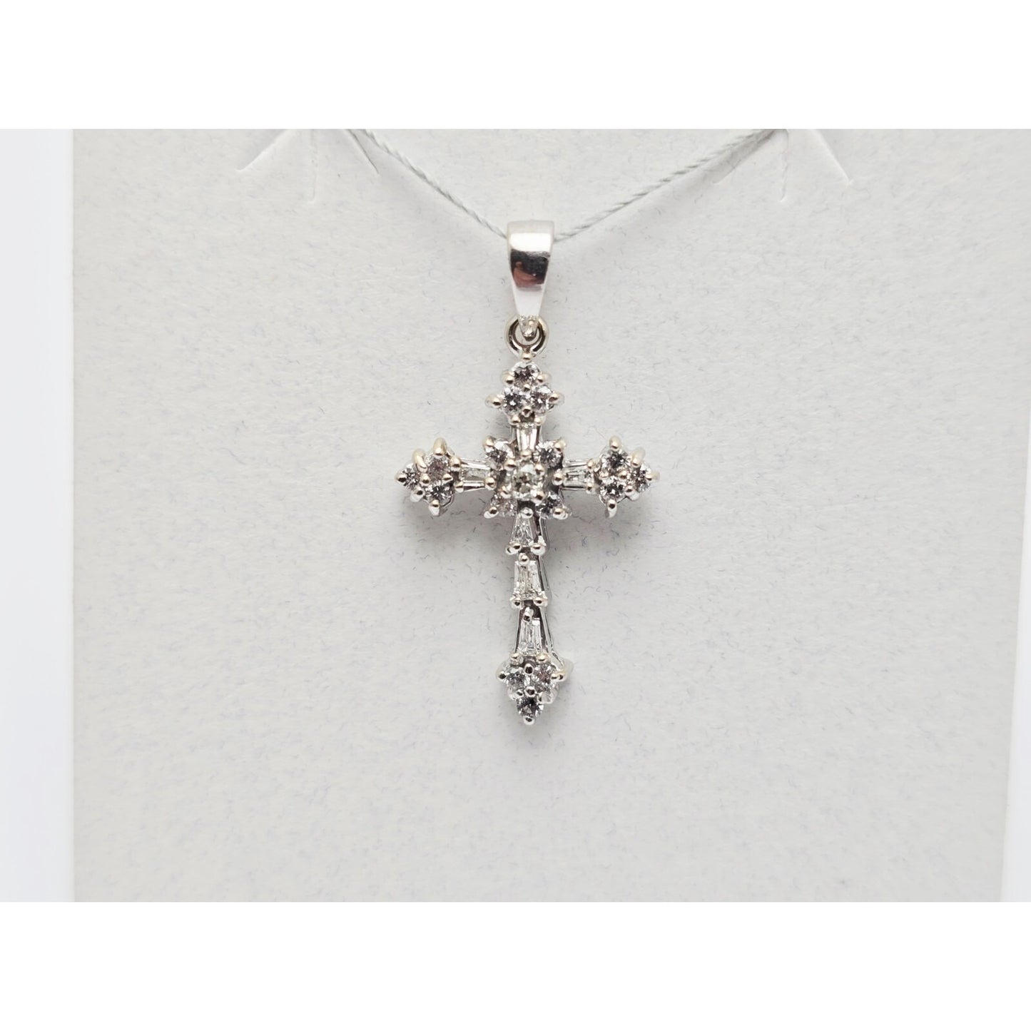 Small 14K White Gold White Diamond Cross Pendant Charm