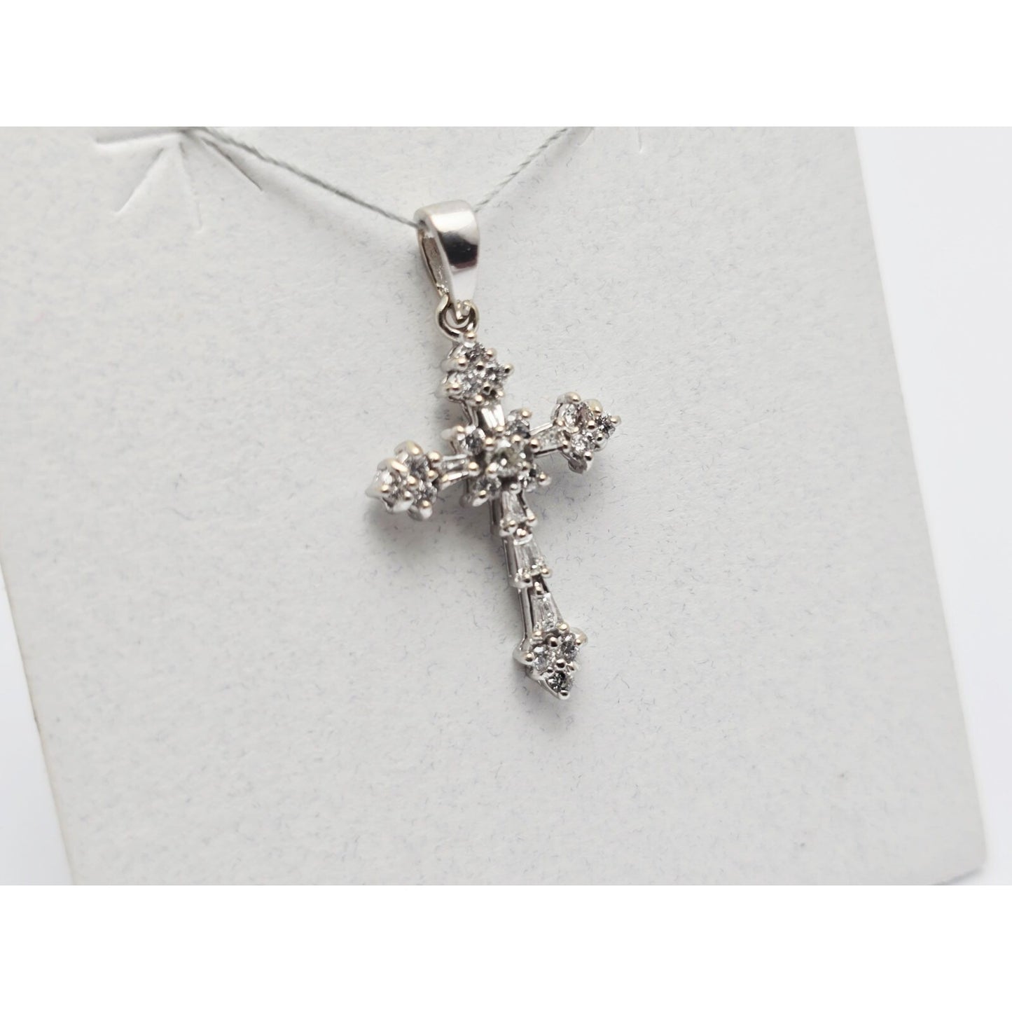 Small 14K White Gold White Diamond Cross Pendant Charm