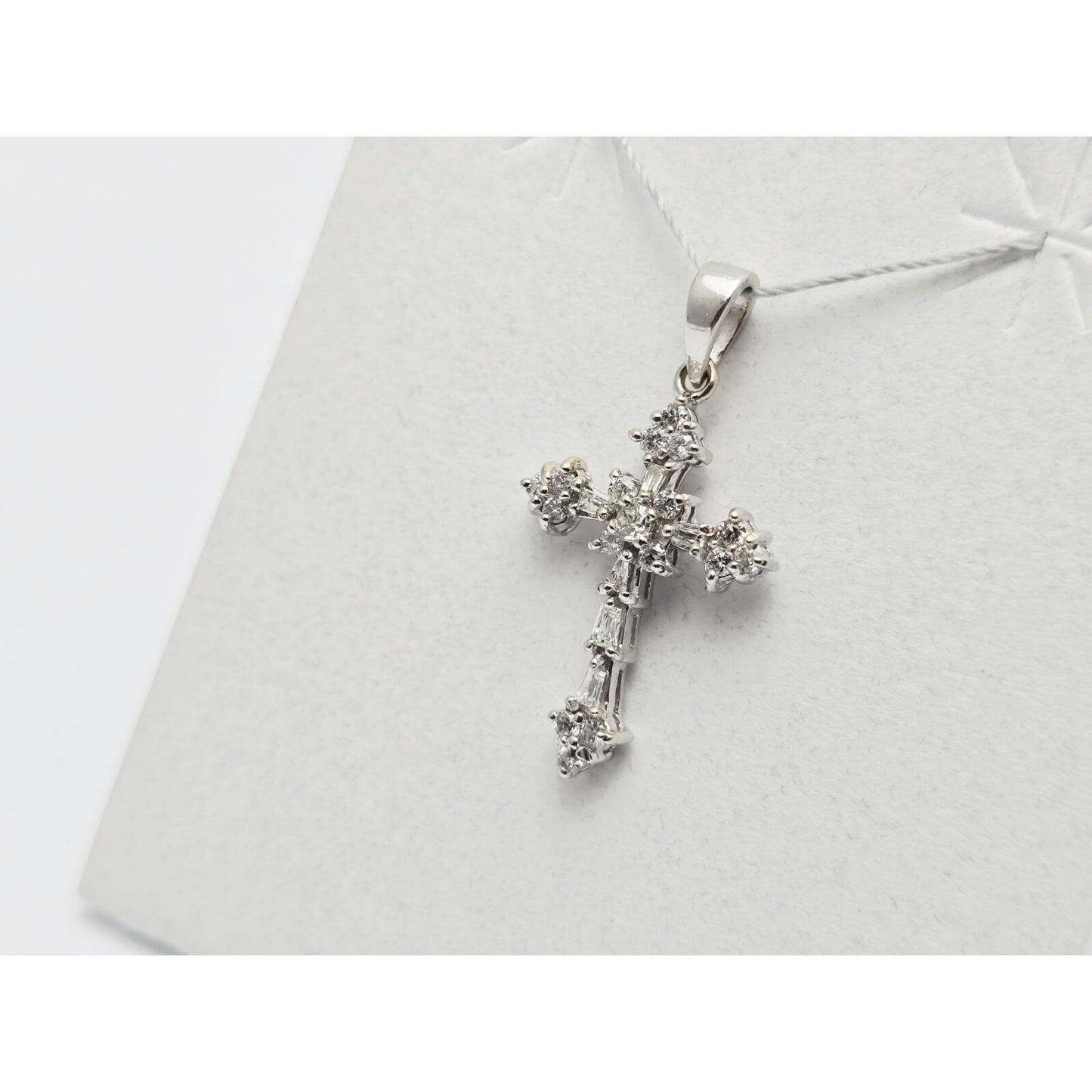 Small 14K White Gold White Diamond Cross Pendant Charm