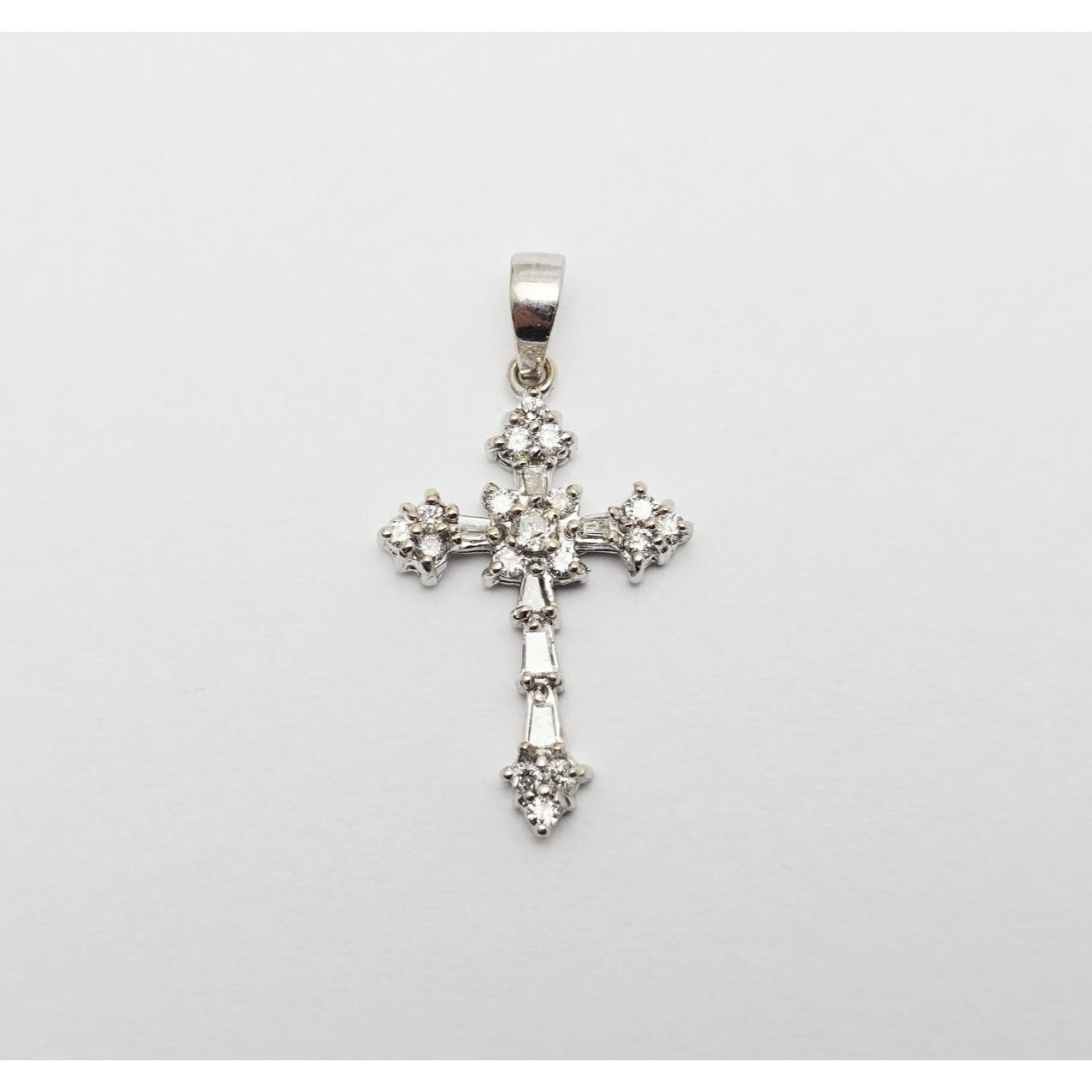 Small 14K White Gold White Diamond Cross Pendant Charm