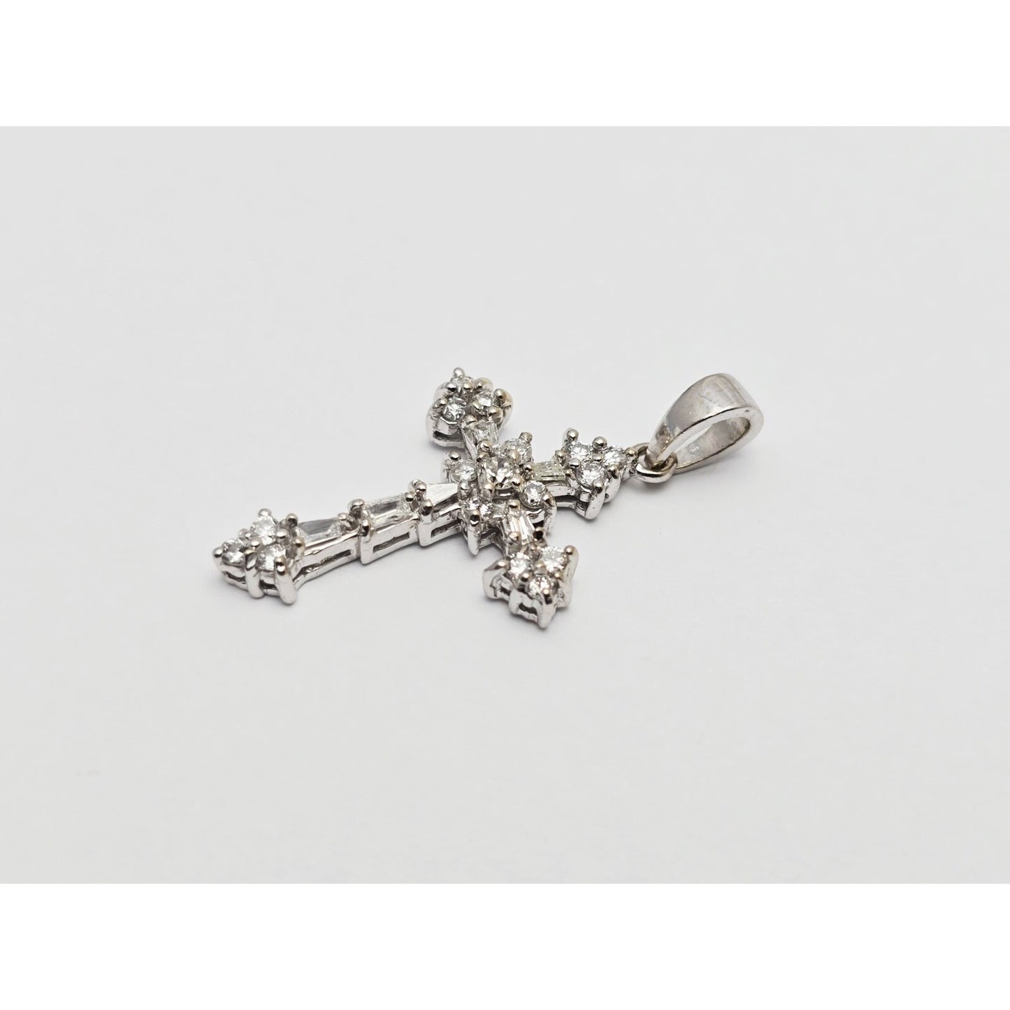 Small 14K White Gold White Diamond Cross Pendant Charm