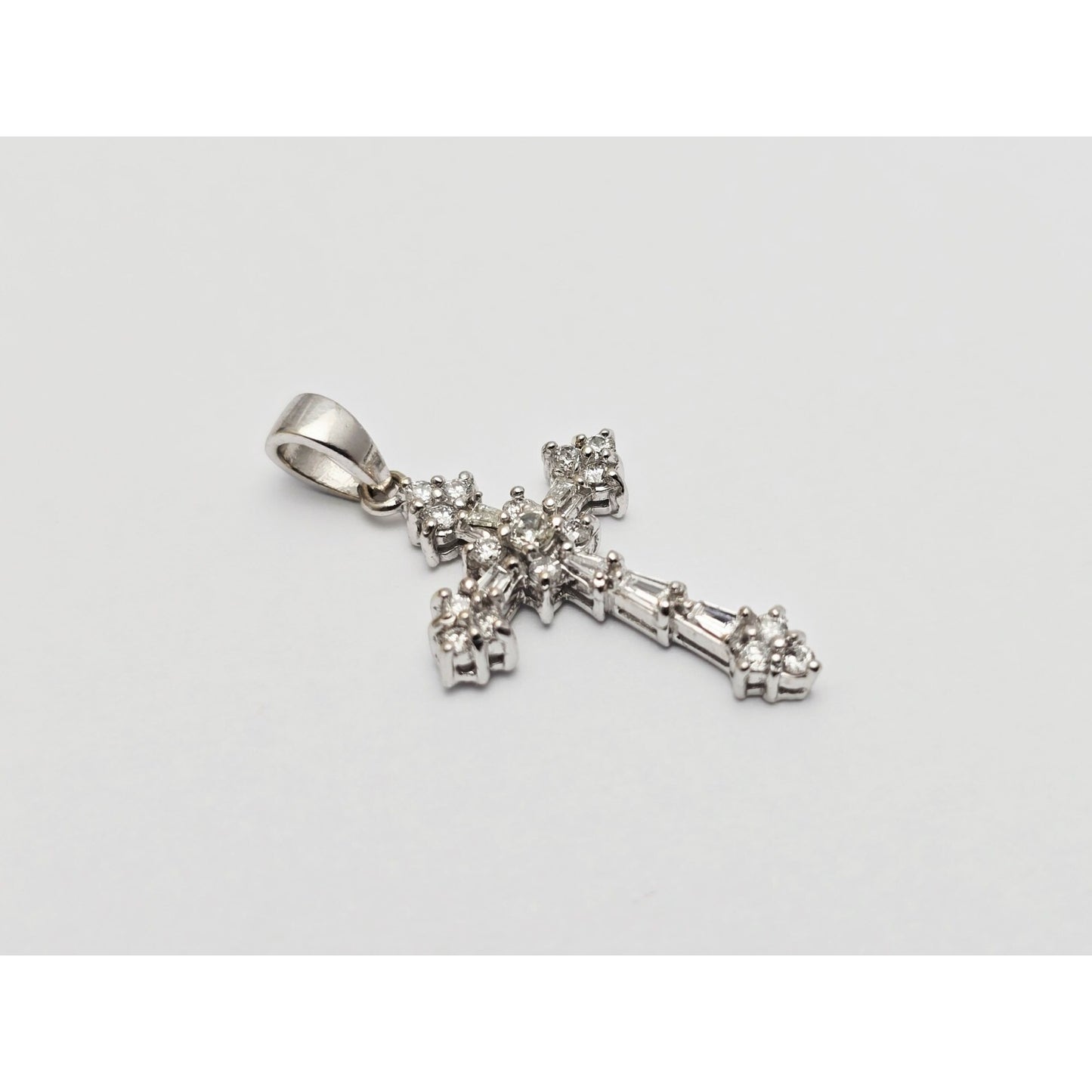 Small 14K White Gold White Diamond Cross Pendant Charm