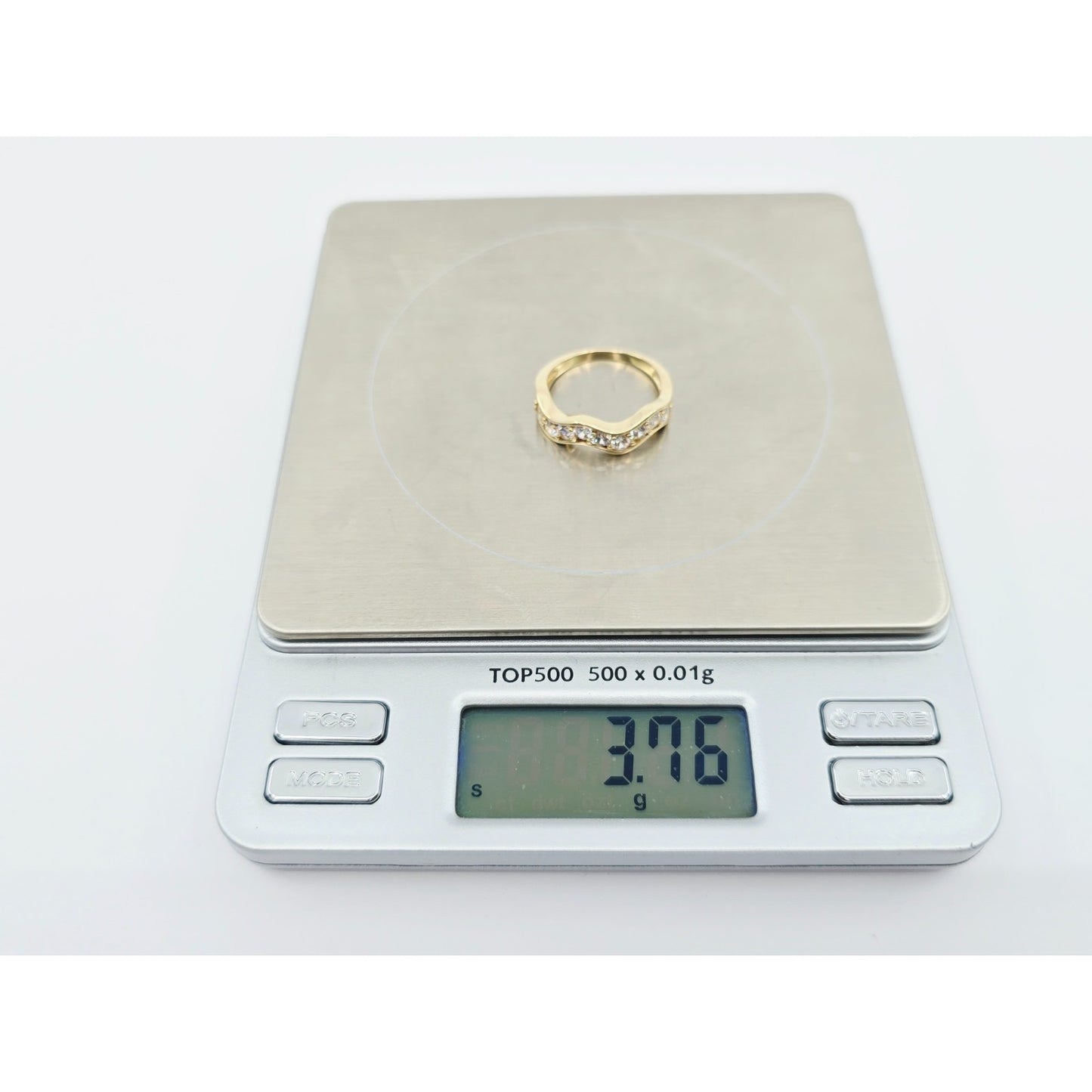 14K Yellow Gold Wavy CZ Band Ring