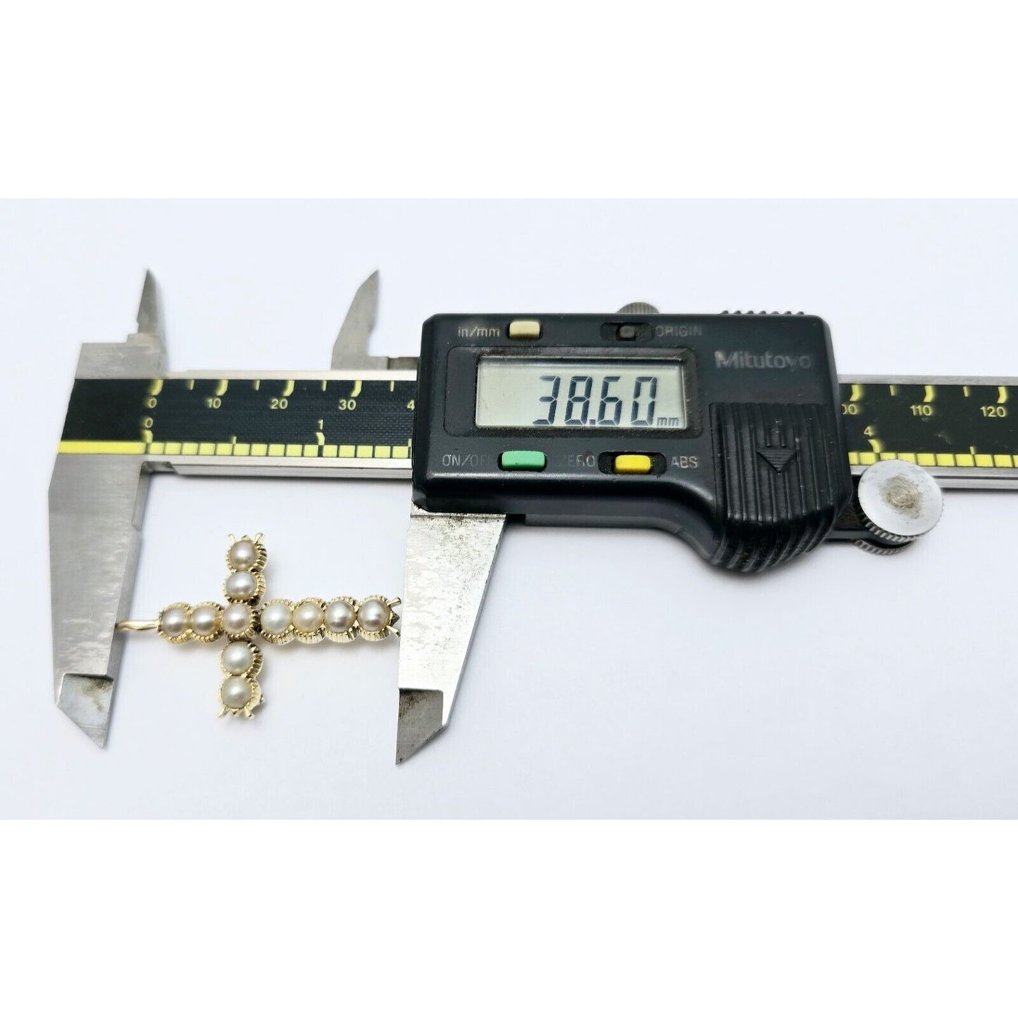 Vintage 14K Yellow Gold Pearl Cross Charm Pendant Brooch Pin