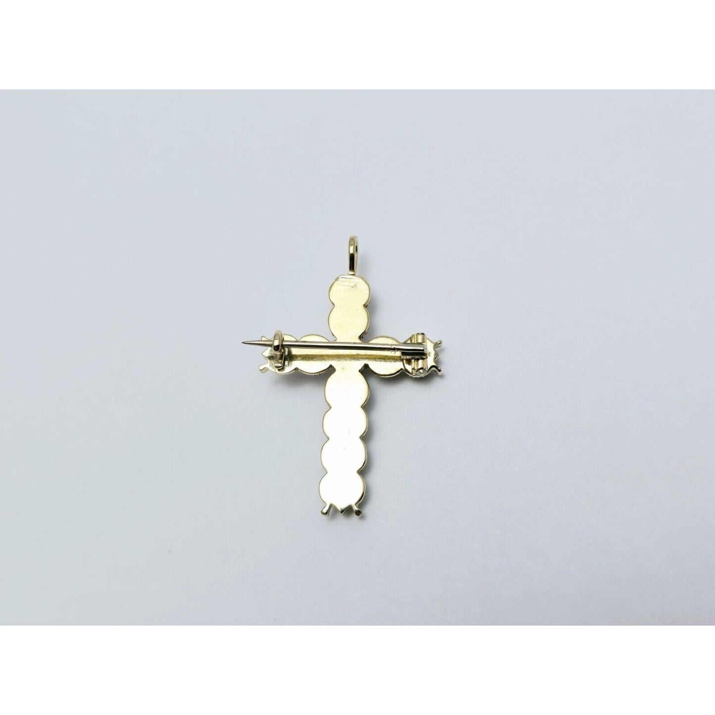Vintage 14K Yellow Gold Pearl Cross Charm Pendant Brooch Pin