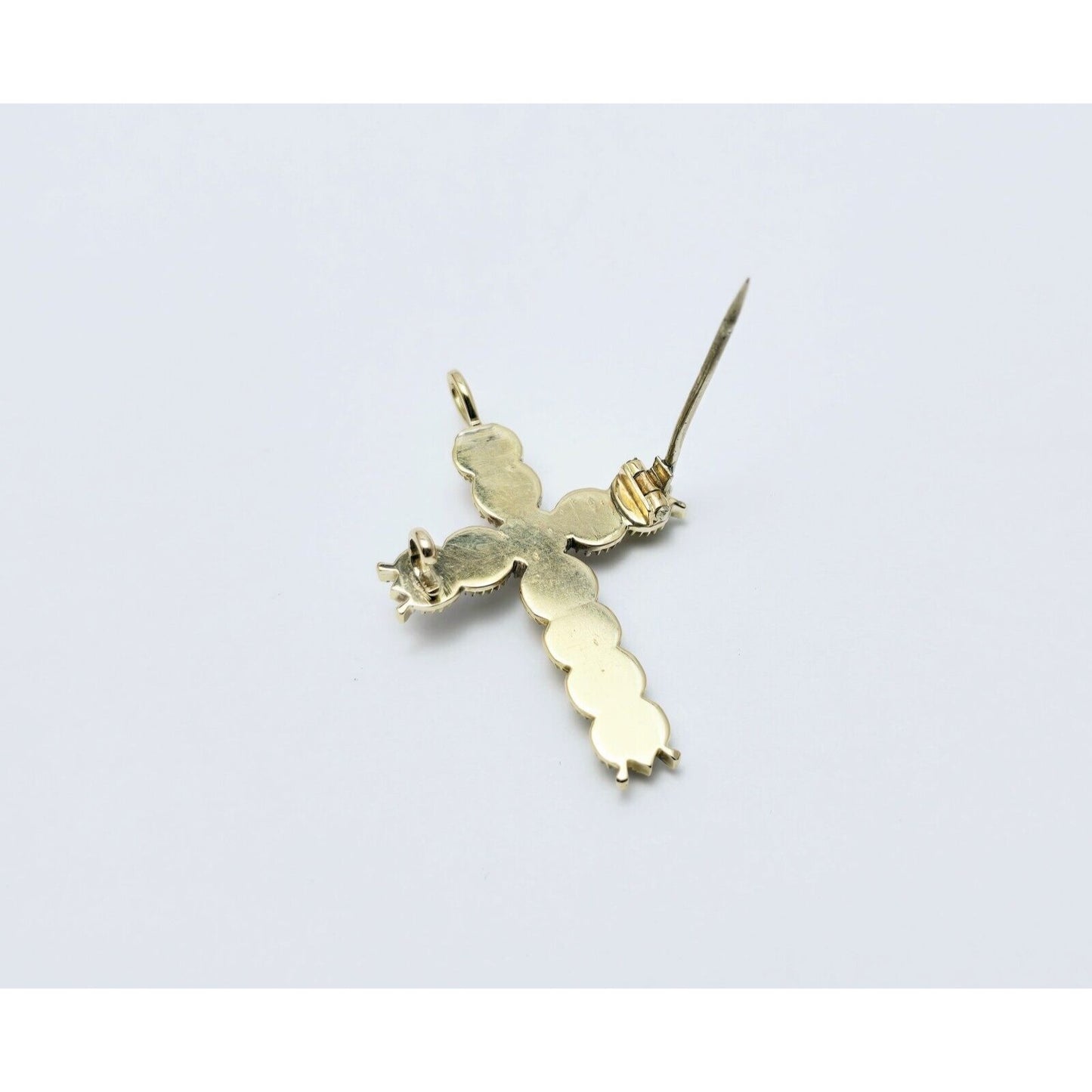 Vintage 14K Yellow Gold Pearl Cross Charm Pendant Brooch Pin