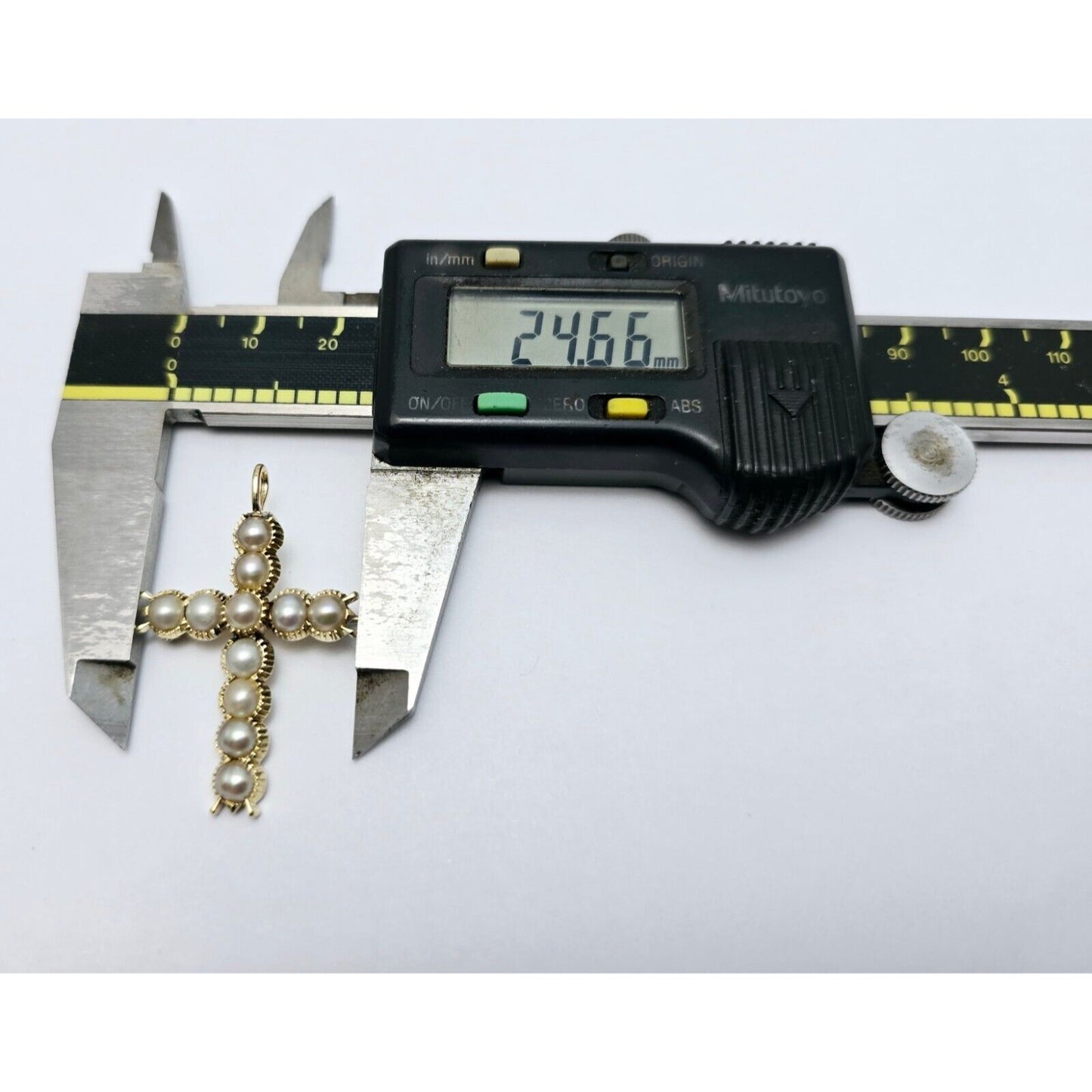 Vintage 14K Yellow Gold Pearl Cross Charm Pendant Brooch Pin