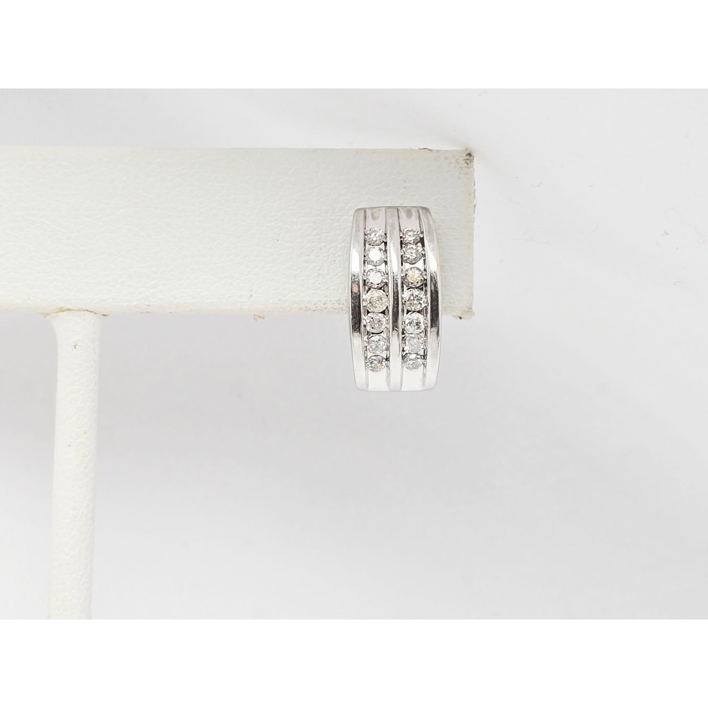 14K White Gold Round Cut Diamond Cluster French Clip Earrings