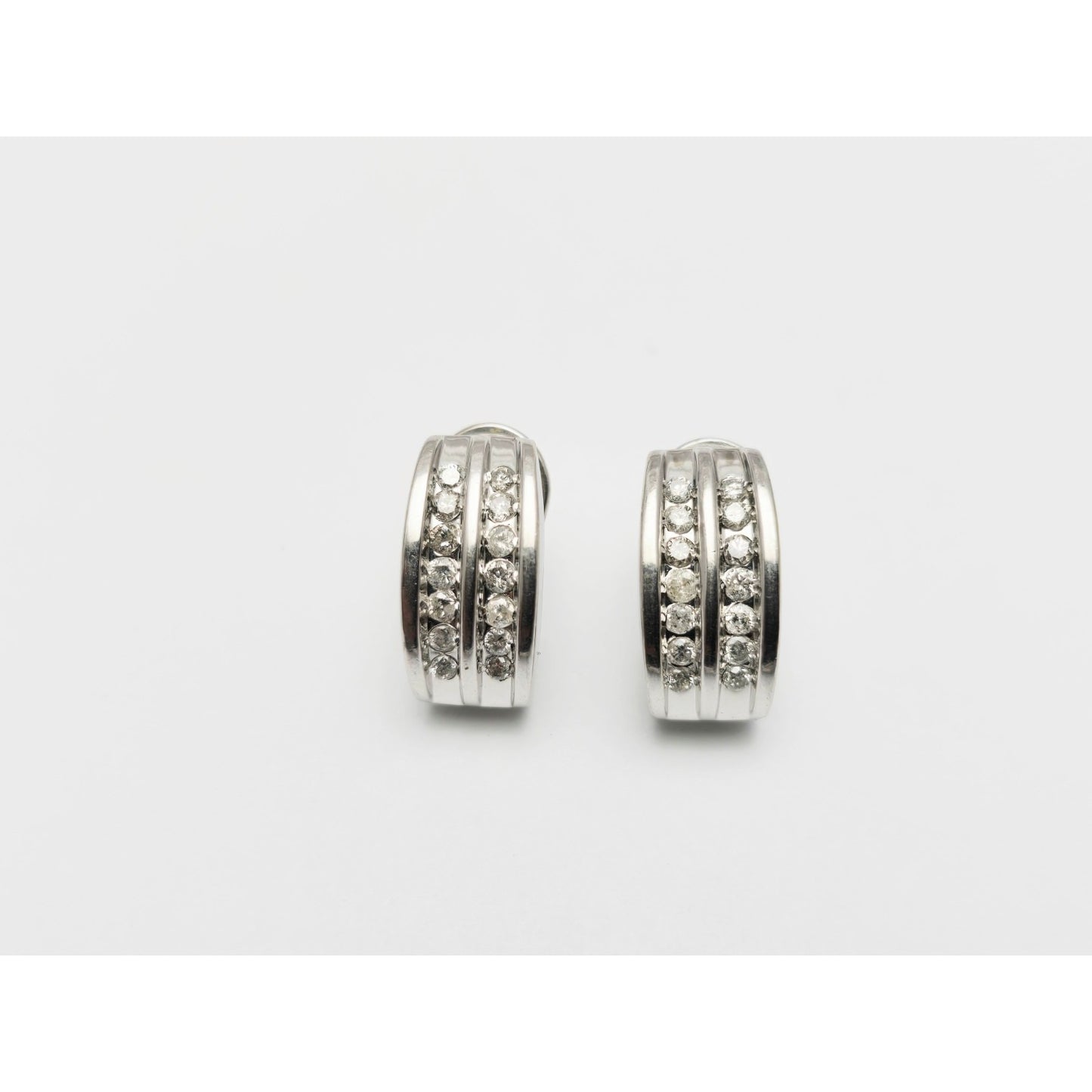 14K White Gold Round Cut Diamond Cluster French Clip Earrings