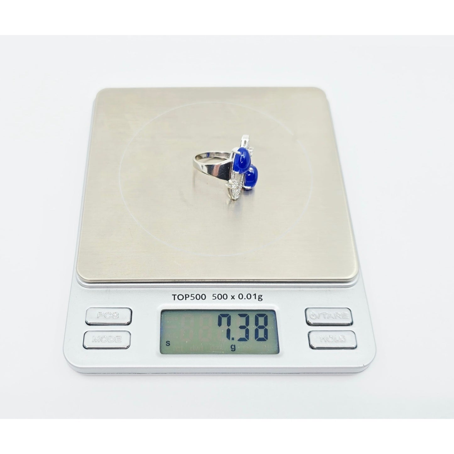 14K White Gold Diamond & Blue Crystal Wavy Ring