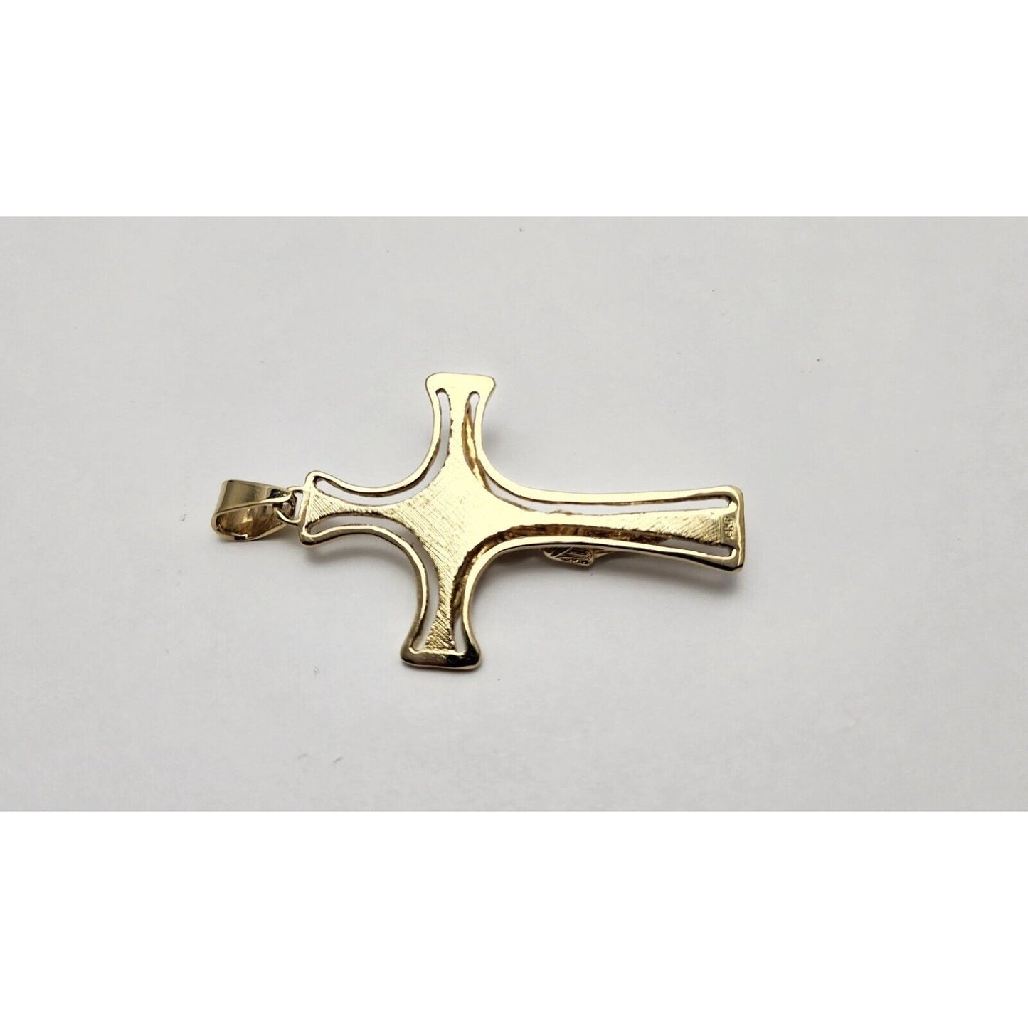 14K Solid Yellow Gold Designer Religious Jesus on Cross Charm Pendant