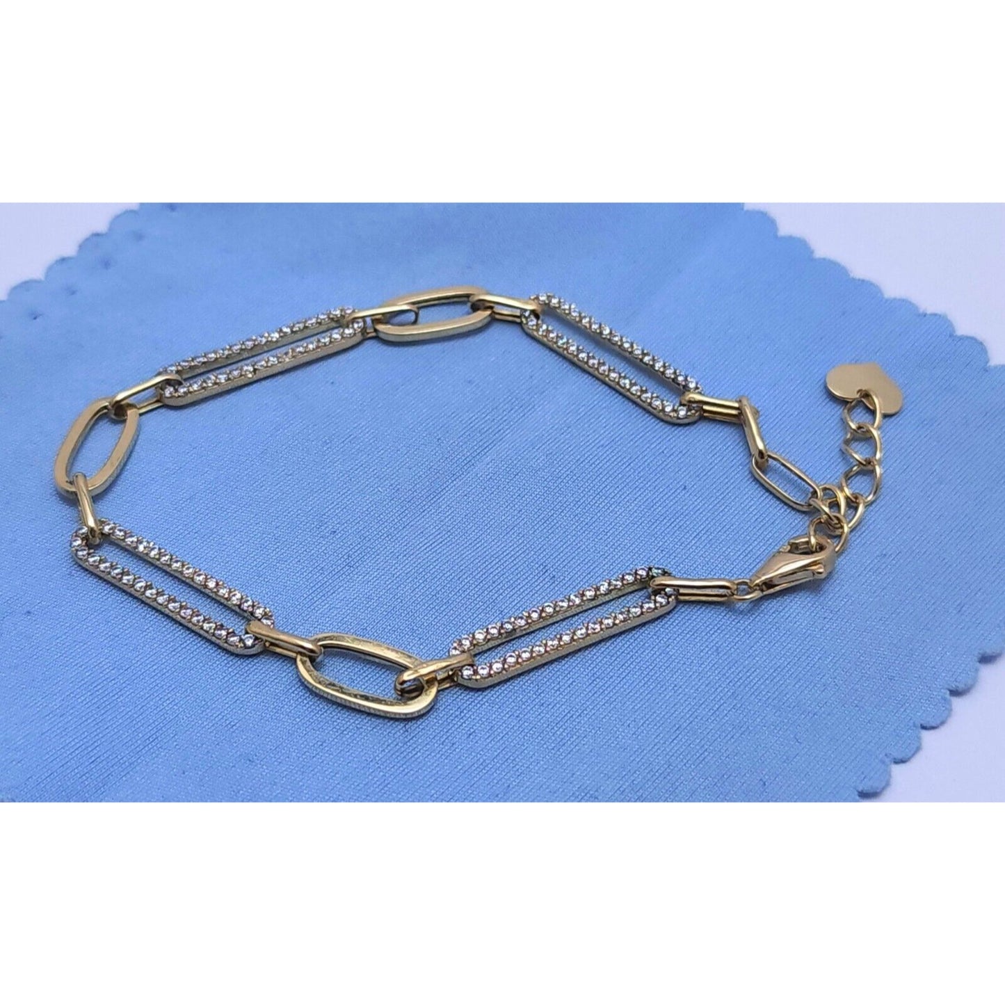 Unique 14K Karat Solid Yellow Gold Designer Resizable Paperclip Style Bracelet