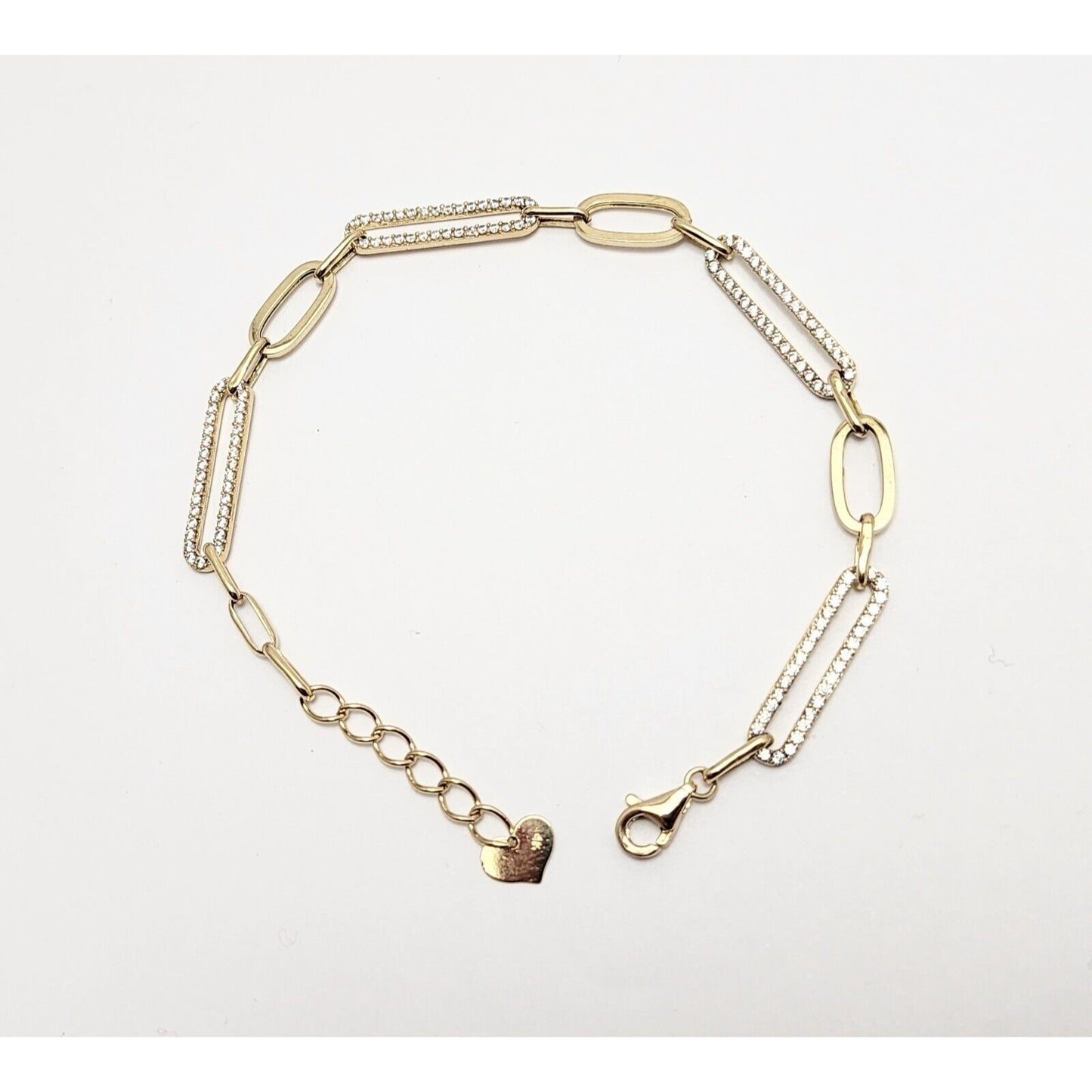 Unique 14K Karat Solid Yellow Gold Designer Resizable Paperclip Style Bracelet