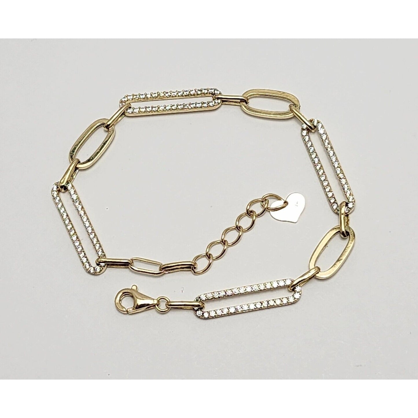 Unique 14K Karat Solid Yellow Gold Designer Resizable Paperclip Style Bracelet