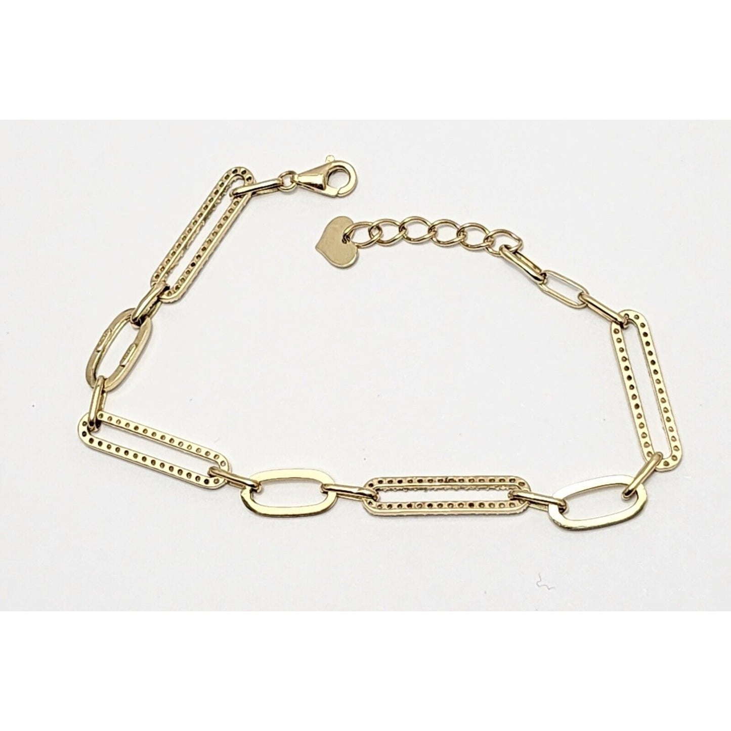 Unique 14K Karat Solid Yellow Gold Designer Resizable Paperclip Style Bracelet