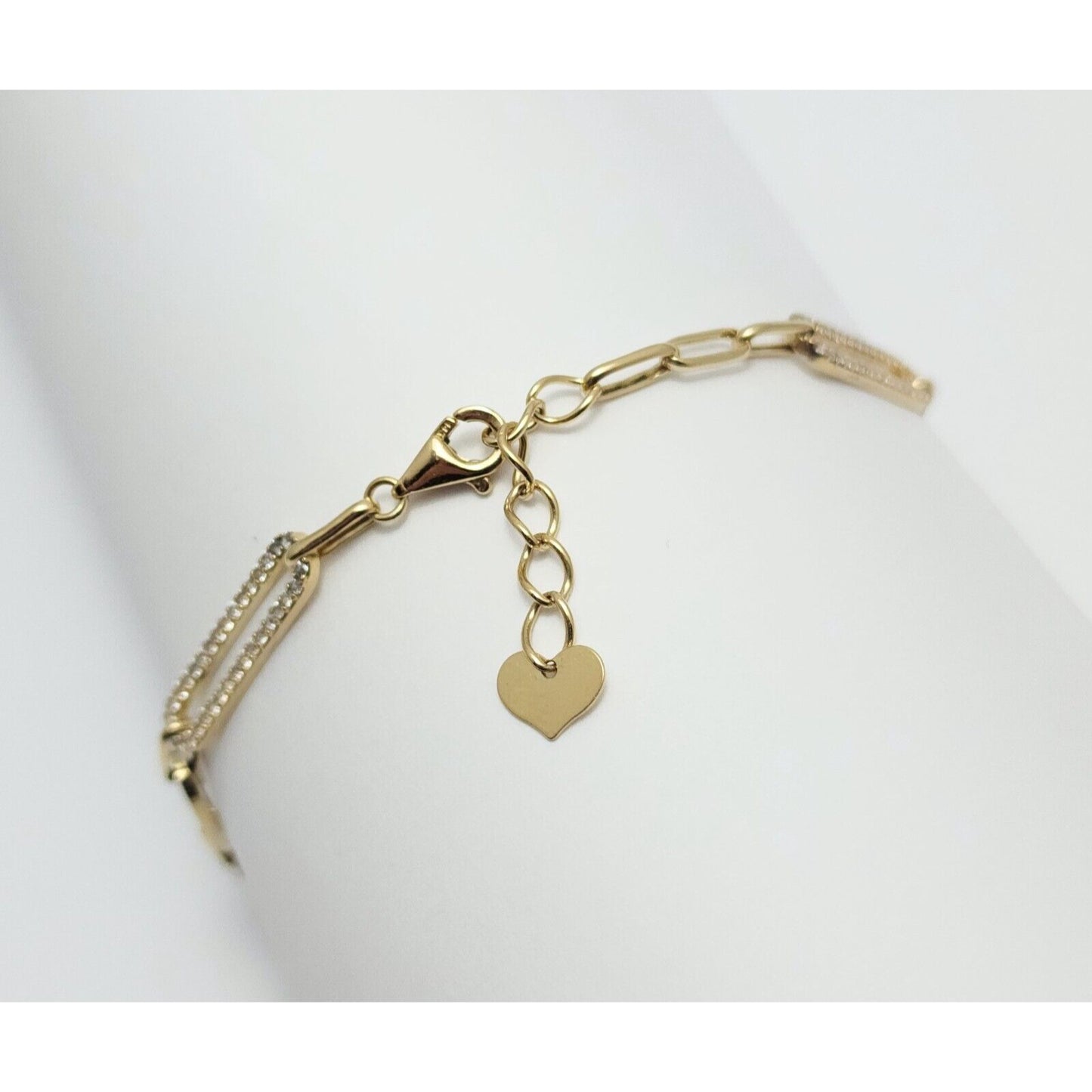 Unique 14K Karat Solid Yellow Gold Designer Resizable Paperclip Style Bracelet
