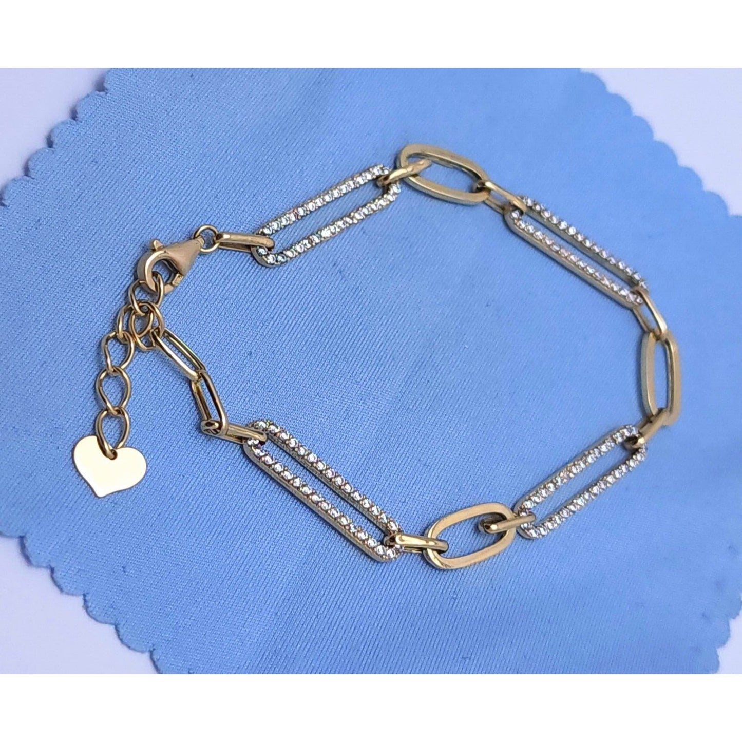 Unique 14K Karat Solid Yellow Gold Designer Resizable Paperclip Style Bracelet