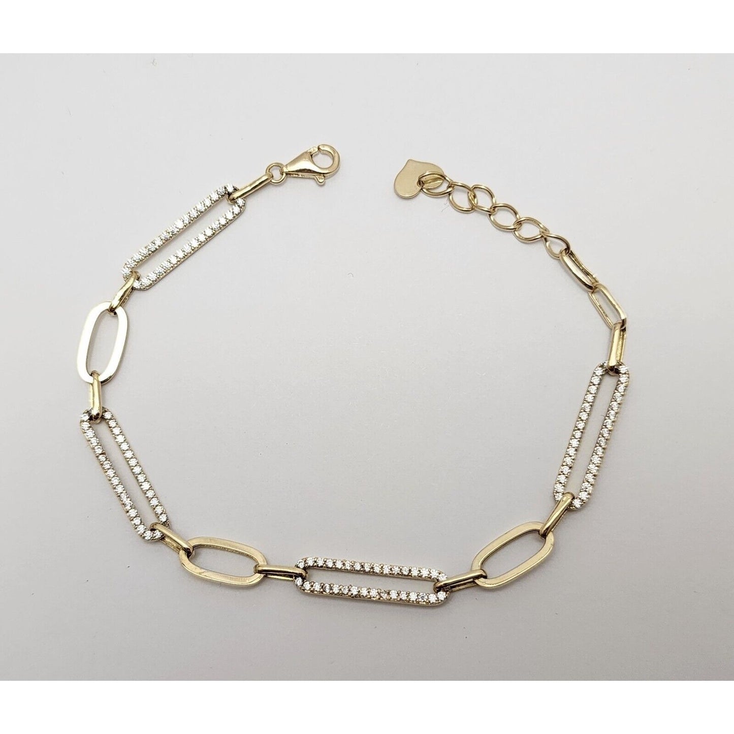 Unique 14K Karat Solid Yellow Gold Designer Resizable Paperclip Style Bracelet