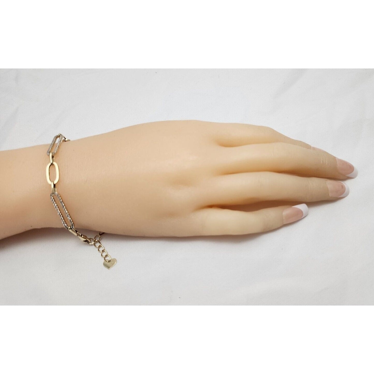 Unique 14K Karat Solid Yellow Gold Designer Resizable Paperclip Style Bracelet