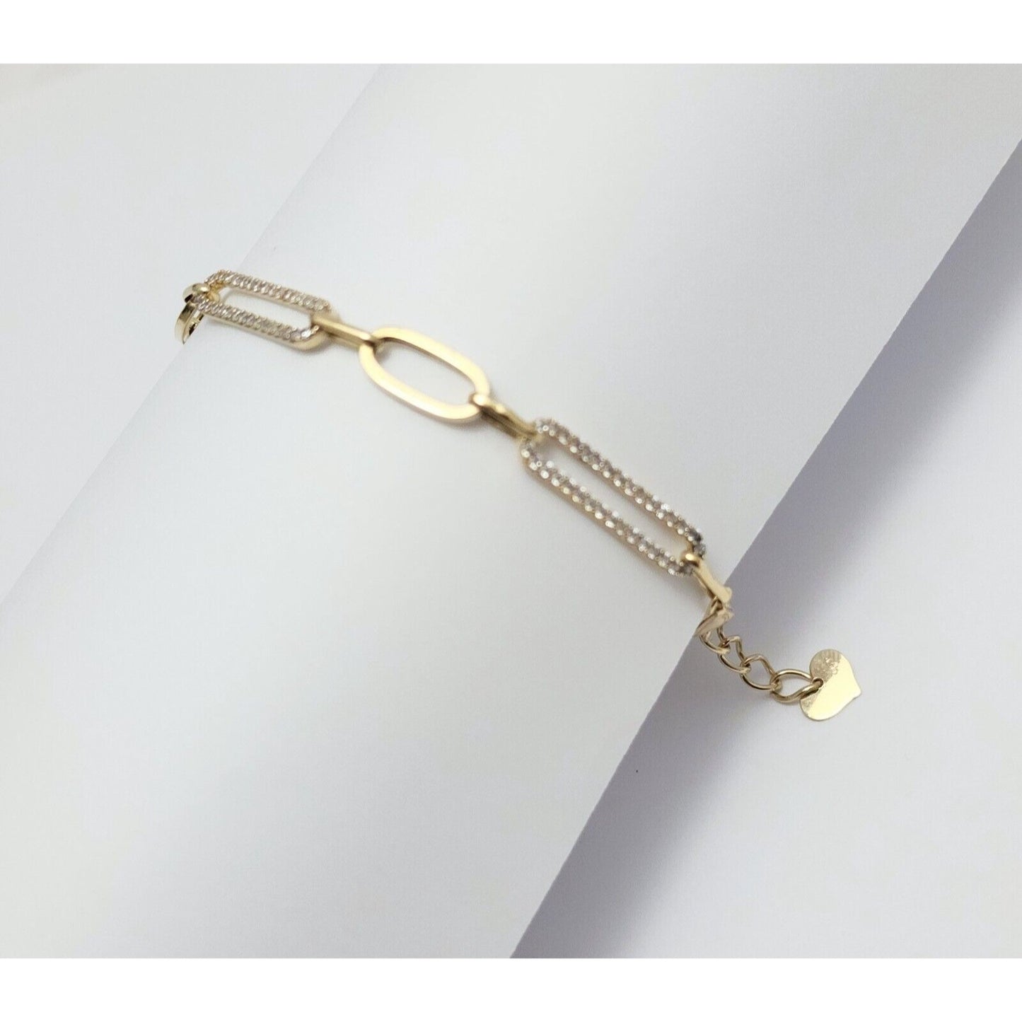 Unique 14K Karat Solid Yellow Gold Designer Resizable Paperclip Style Bracelet