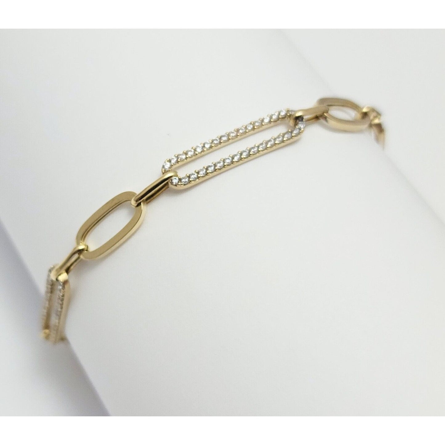 Unique 14K Karat Solid Yellow Gold Designer Resizable Paperclip Style Bracelet
