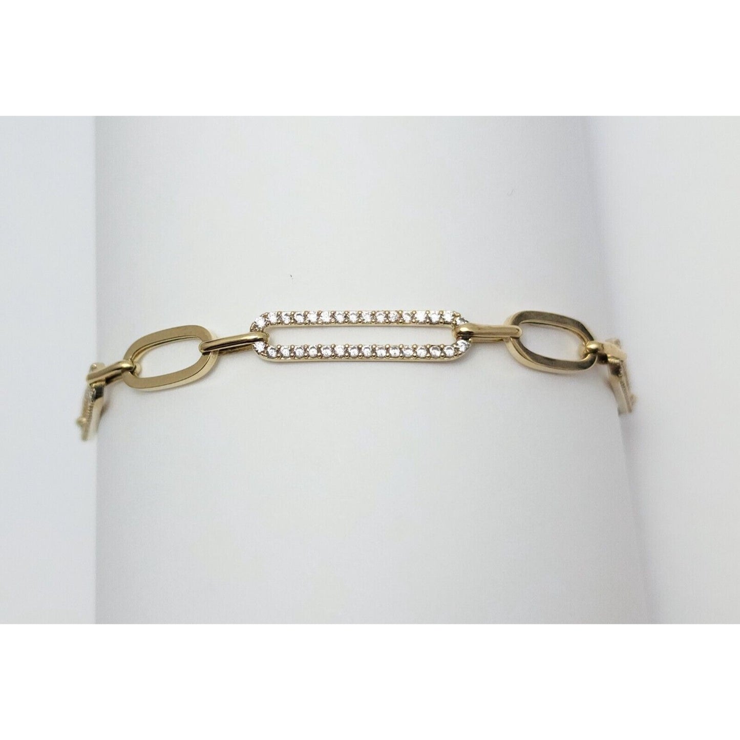 Unique 14K Karat Solid Yellow Gold Designer Resizable Paperclip Style Bracelet