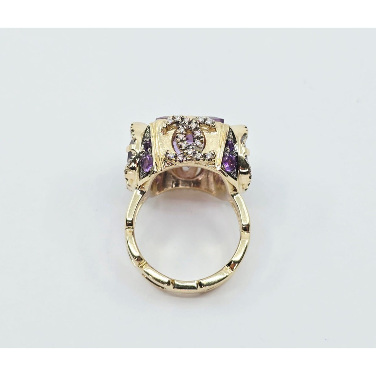 14K Yellow Gold Amethyst & Diamond Chanel Ring