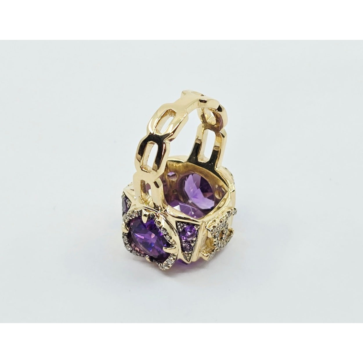 14K Yellow Gold Amethyst & Diamond Chanel Ring