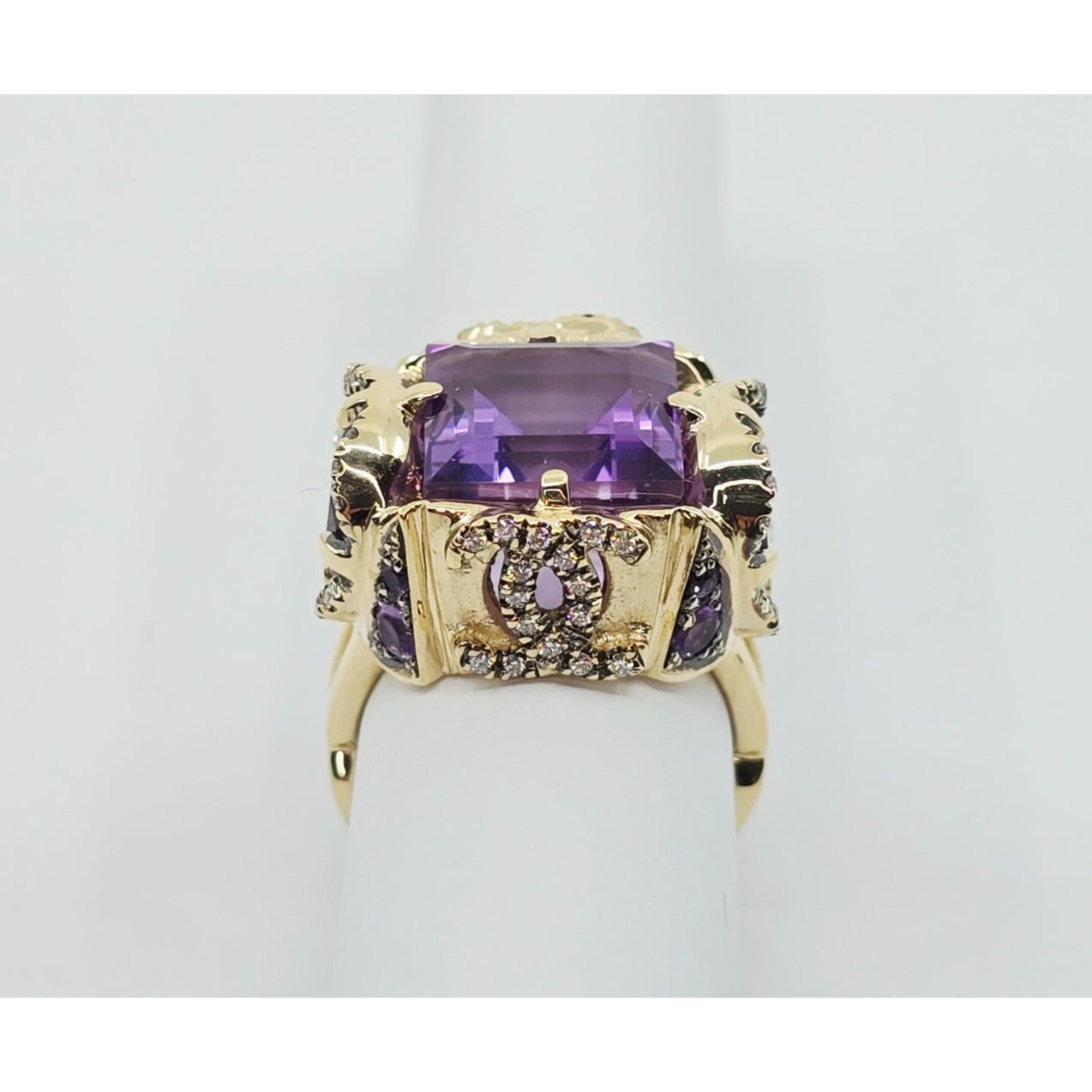 14K Yellow Gold Amethyst & Diamond Chanel Ring
