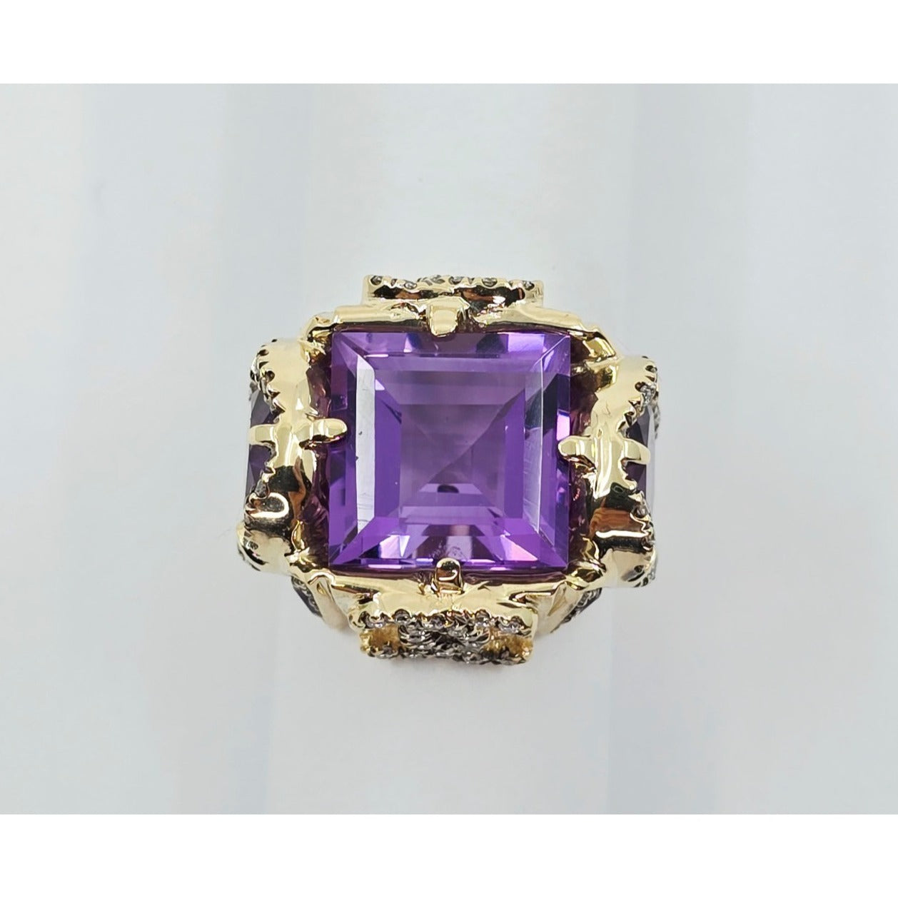14K Yellow Gold Amethyst & Diamond Chanel Ring