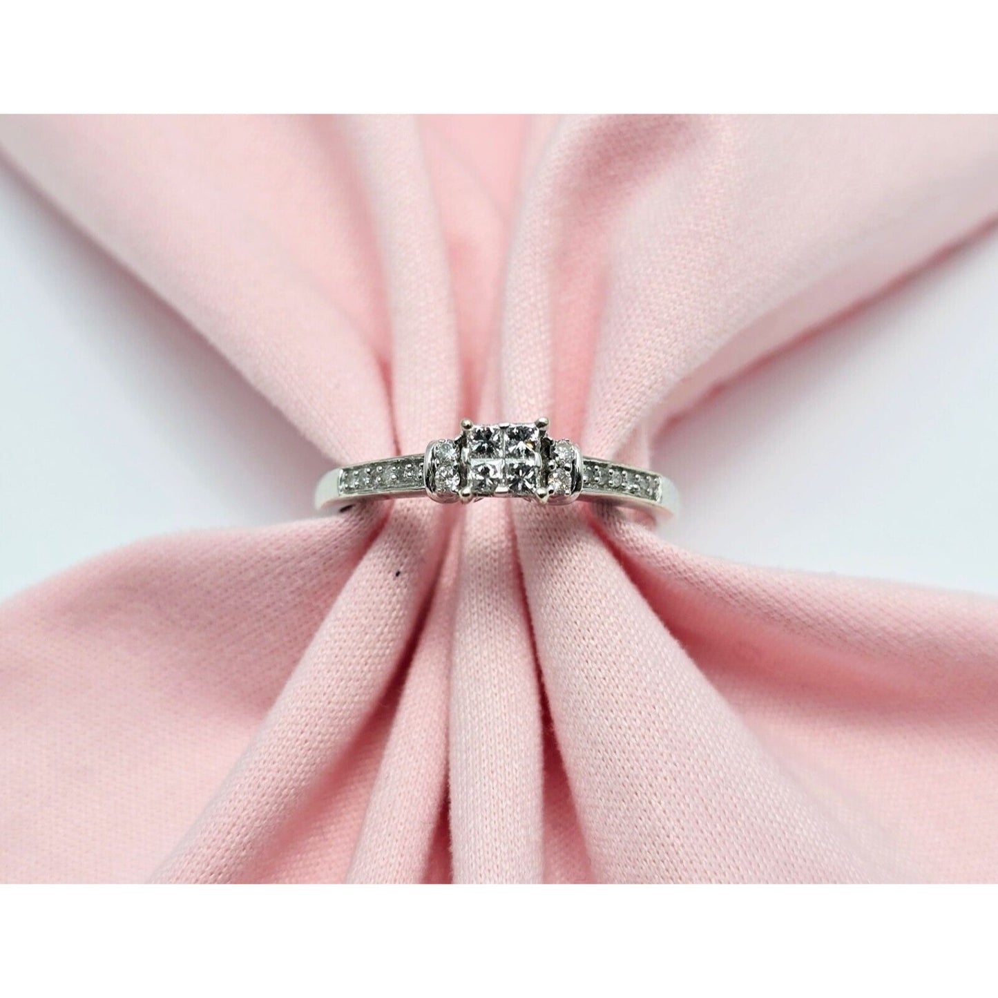 14K White Gold Ladies Princess Cut Diamond Engagement Ring