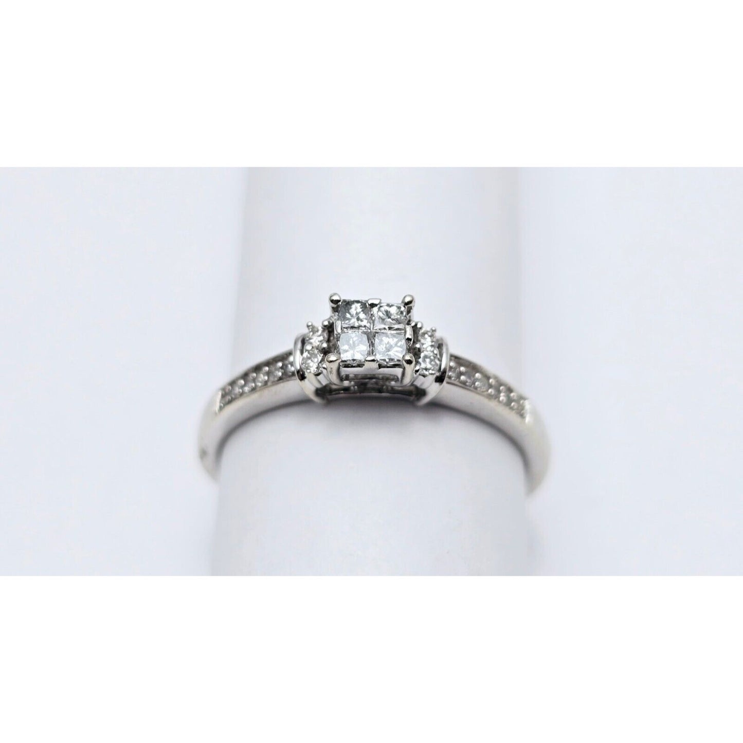 14K White Gold Ladies Princess Cut Diamond Engagement Ring