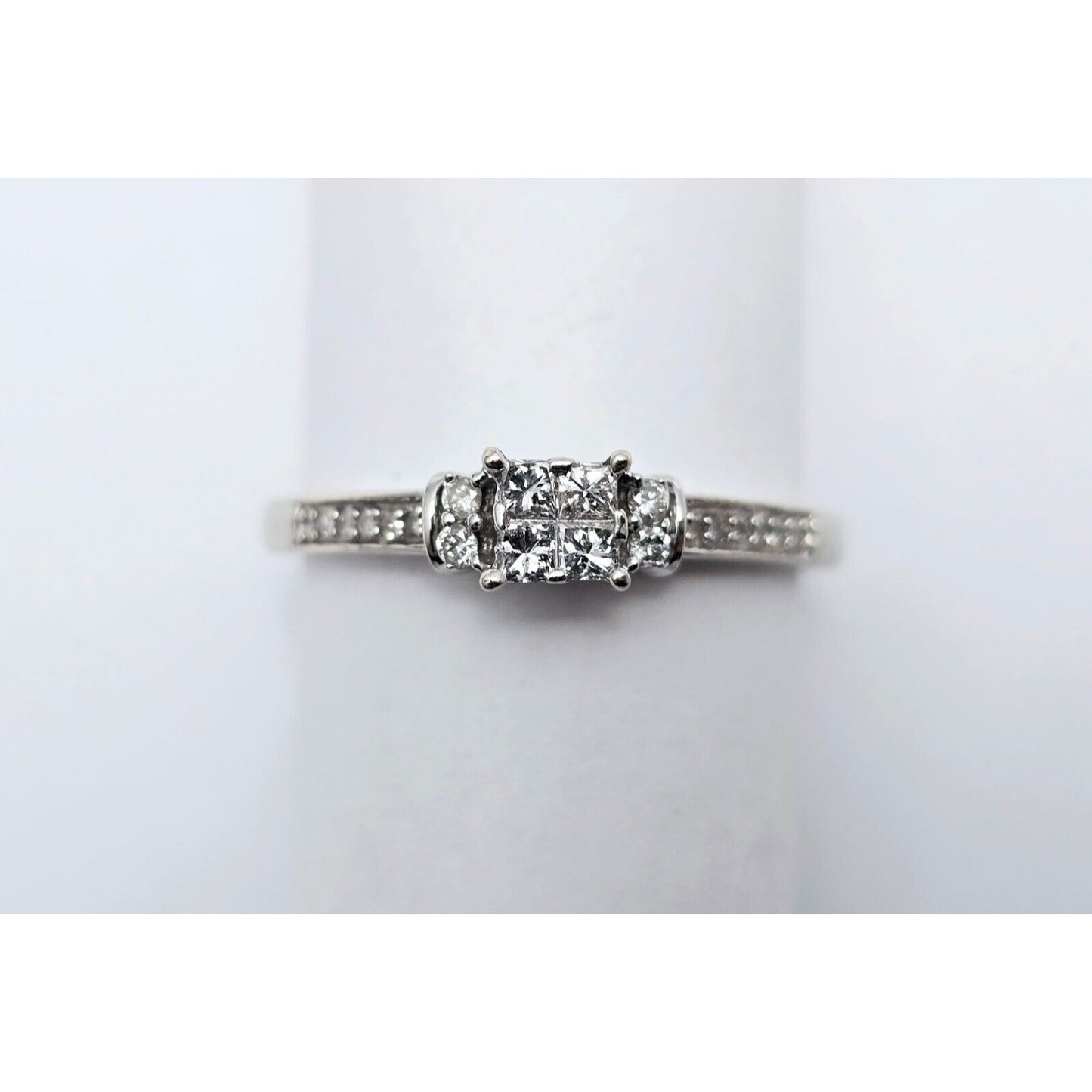 14K White Gold Ladies Princess Cut Diamond Engagement Ring