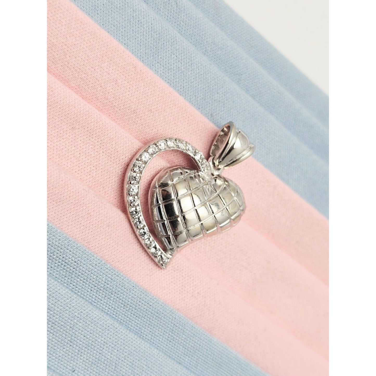 14K White Gold Puffy 3D Heart CZ Charm Pendant