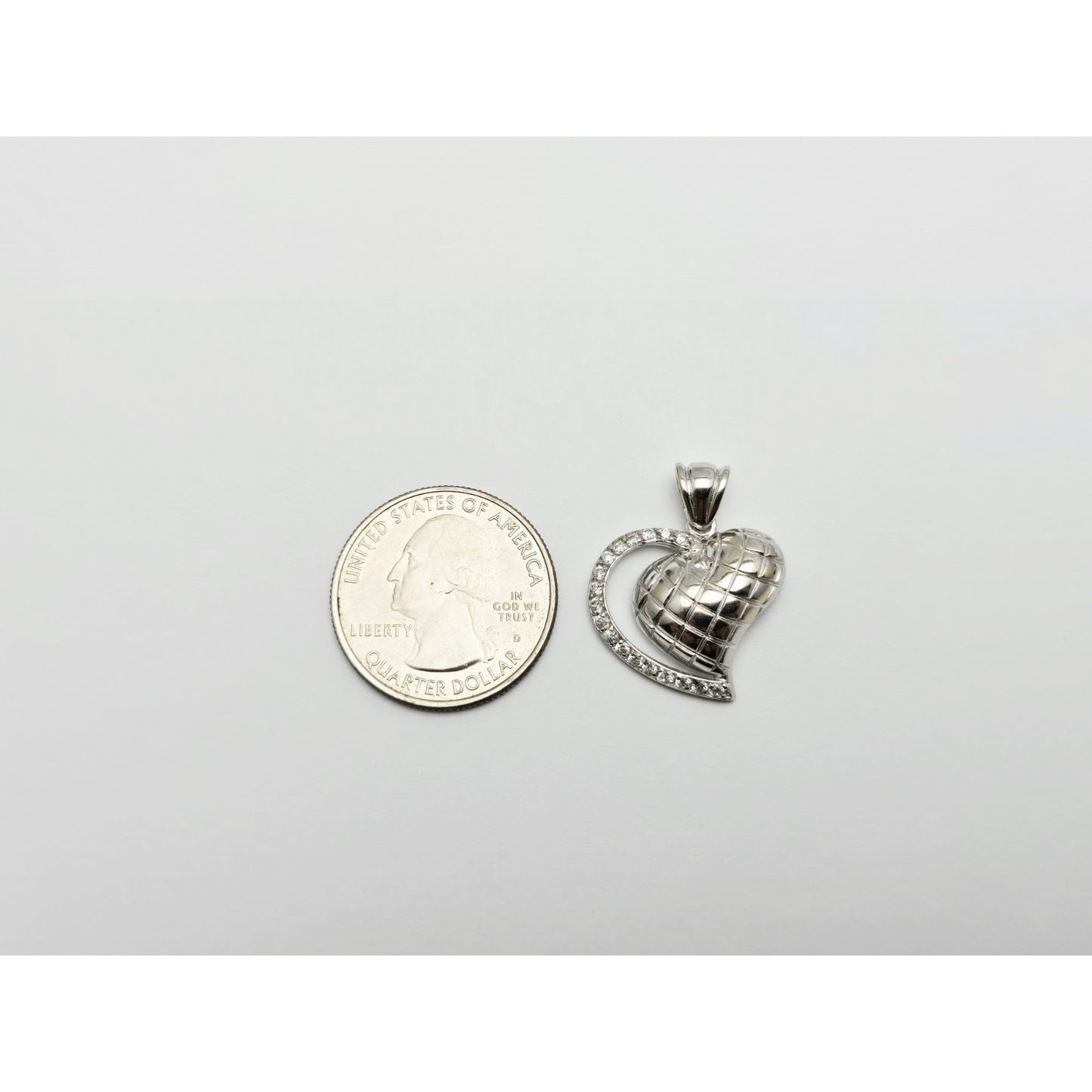 14K White Gold Puffy 3D Heart CZ Charm Pendant