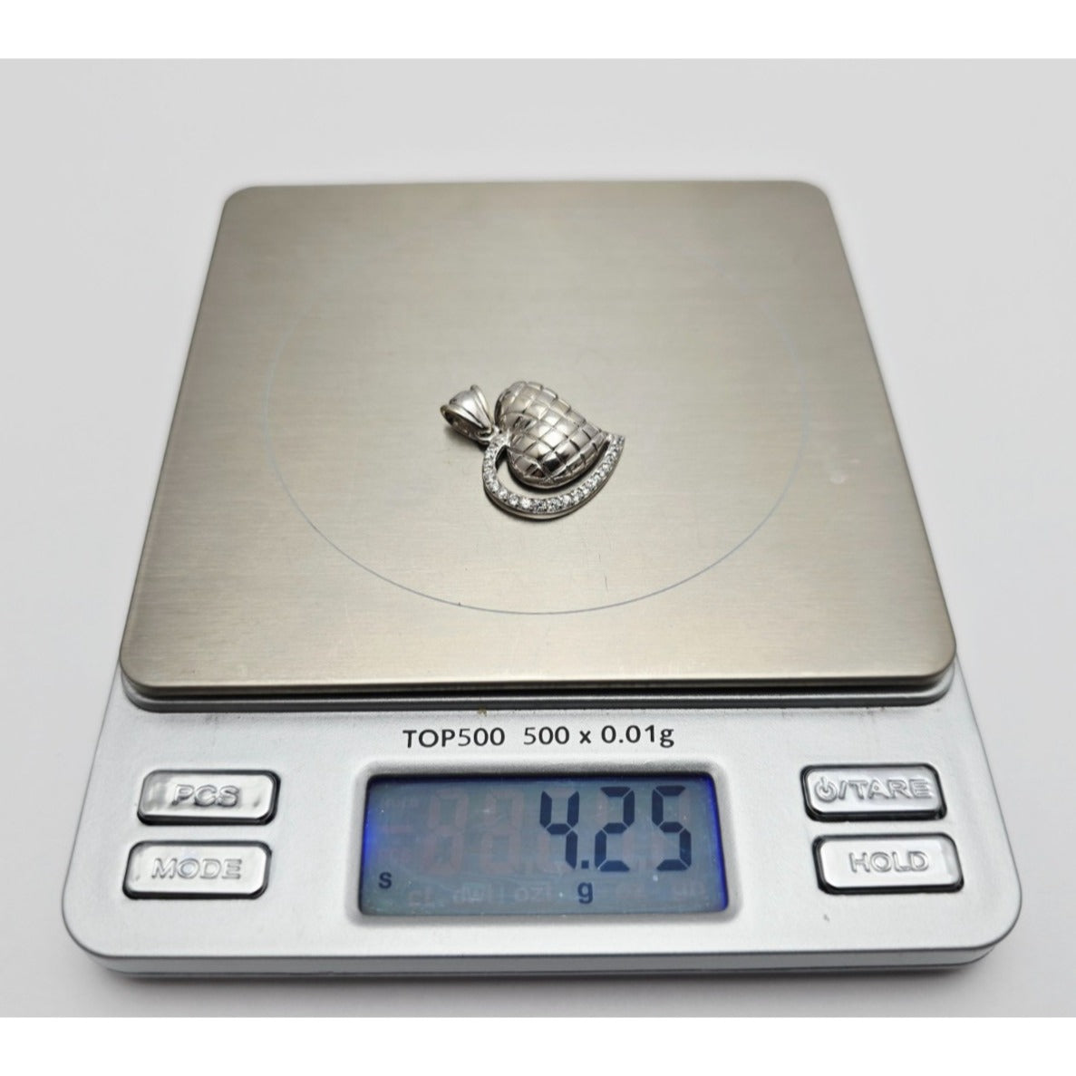 14K White Gold Puffy 3D Heart CZ Charm Pendant