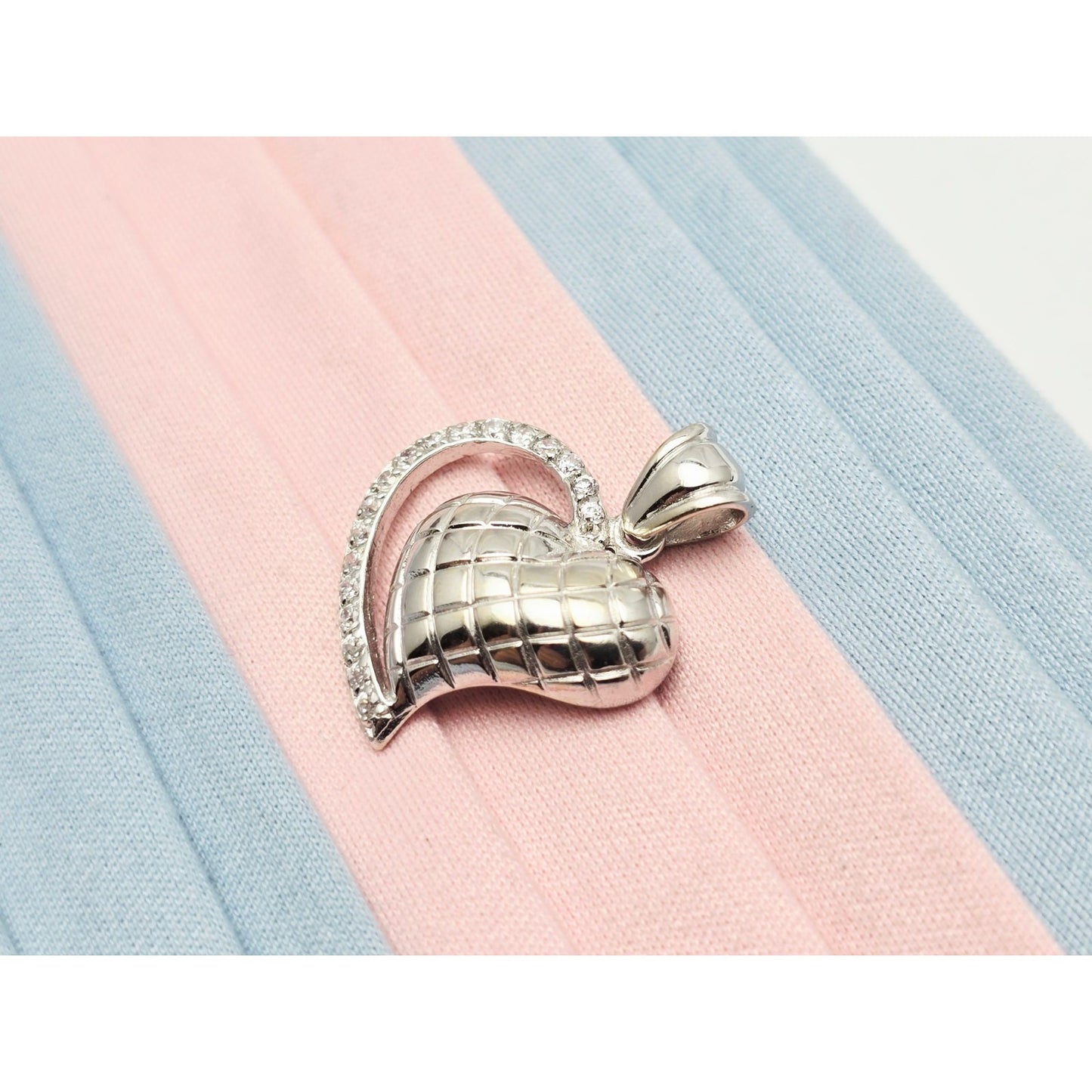 14K White Gold Puffy 3D Heart CZ Charm Pendant