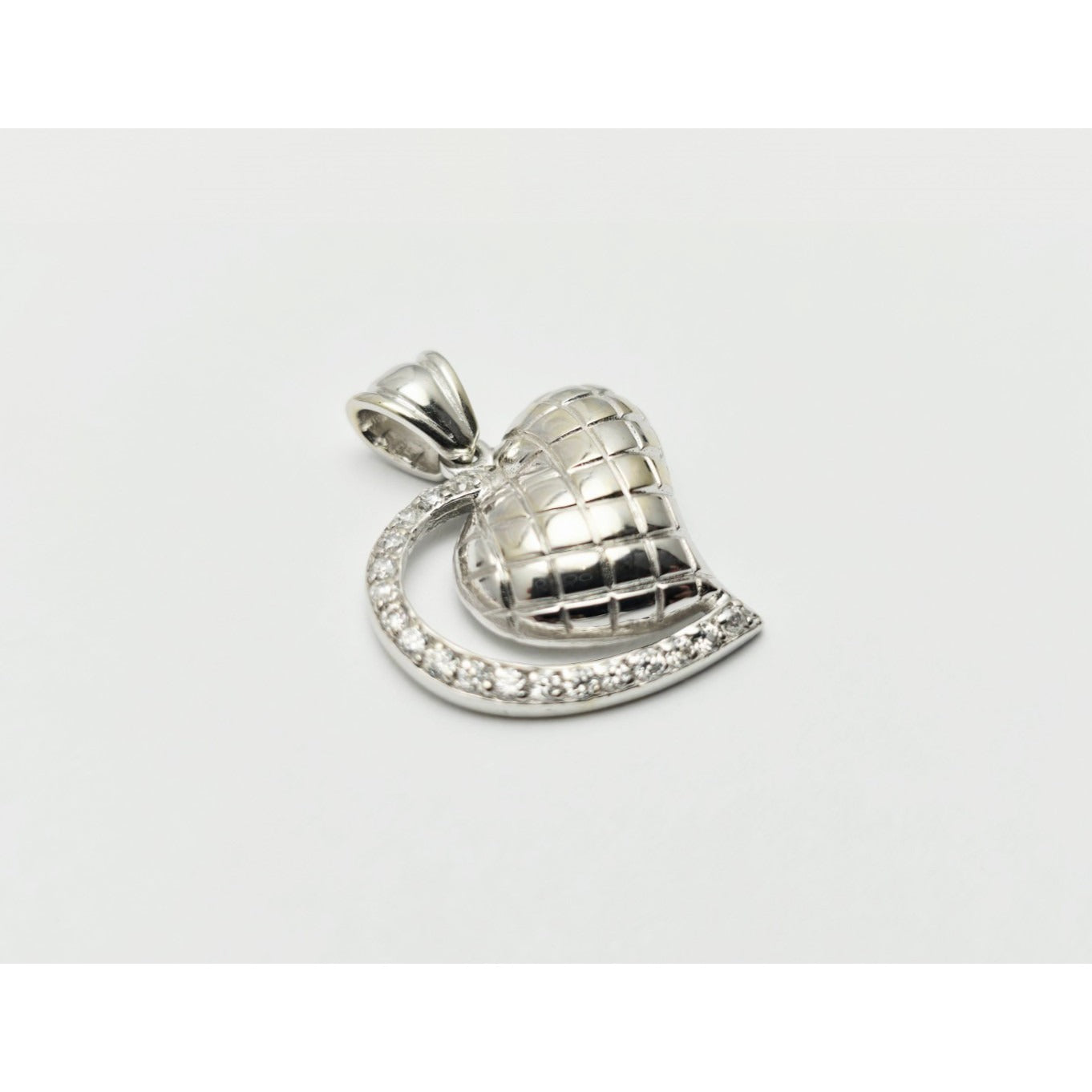 14K White Gold Puffy 3D Heart CZ Charm Pendant