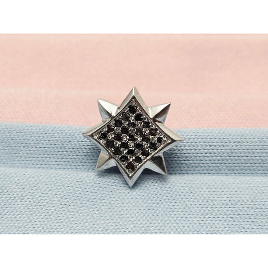 Single 10K White Gold Star Shaped Black Diamond Stud Earring