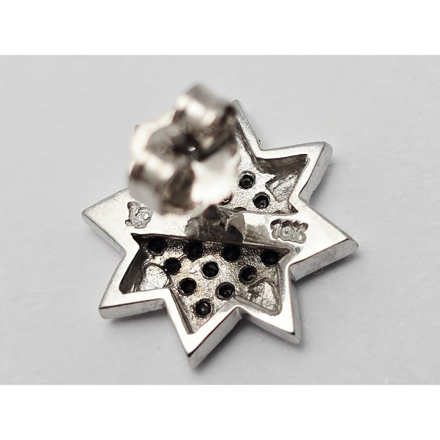 Single 10K White Gold Star Shaped Black Diamond Stud Earring
