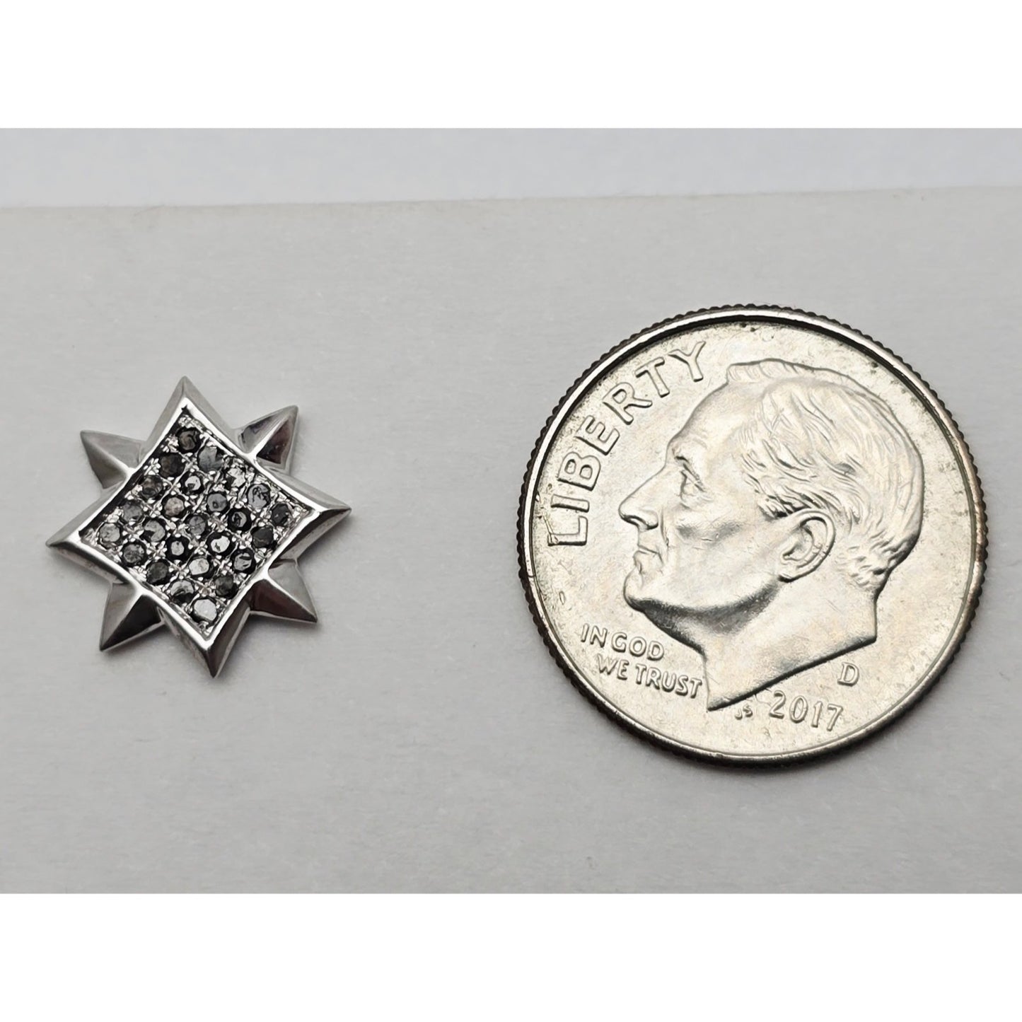 Single 10K White Gold Star Shaped Black Diamond Stud Earring