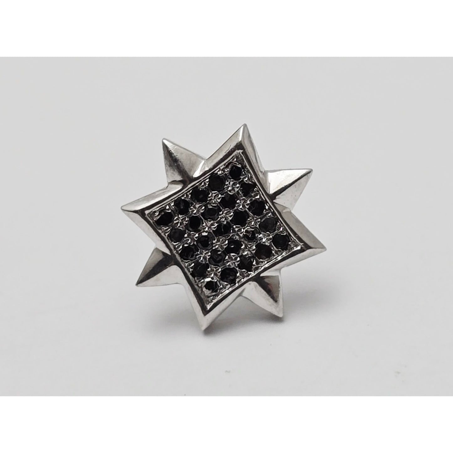Single 10K White Gold Star Shaped Black Diamond Stud Earring