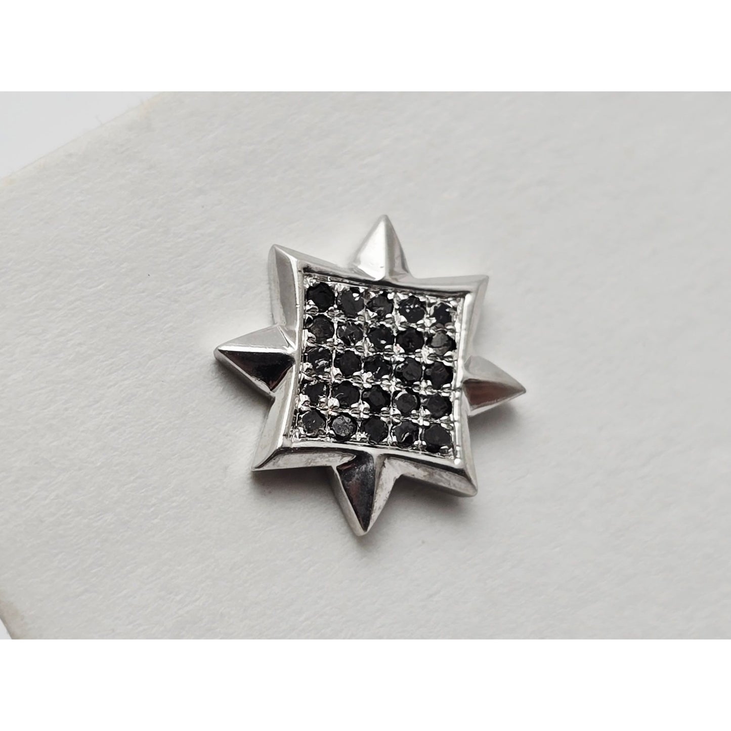 Single 10K White Gold Star Shaped Black Diamond Stud Earring