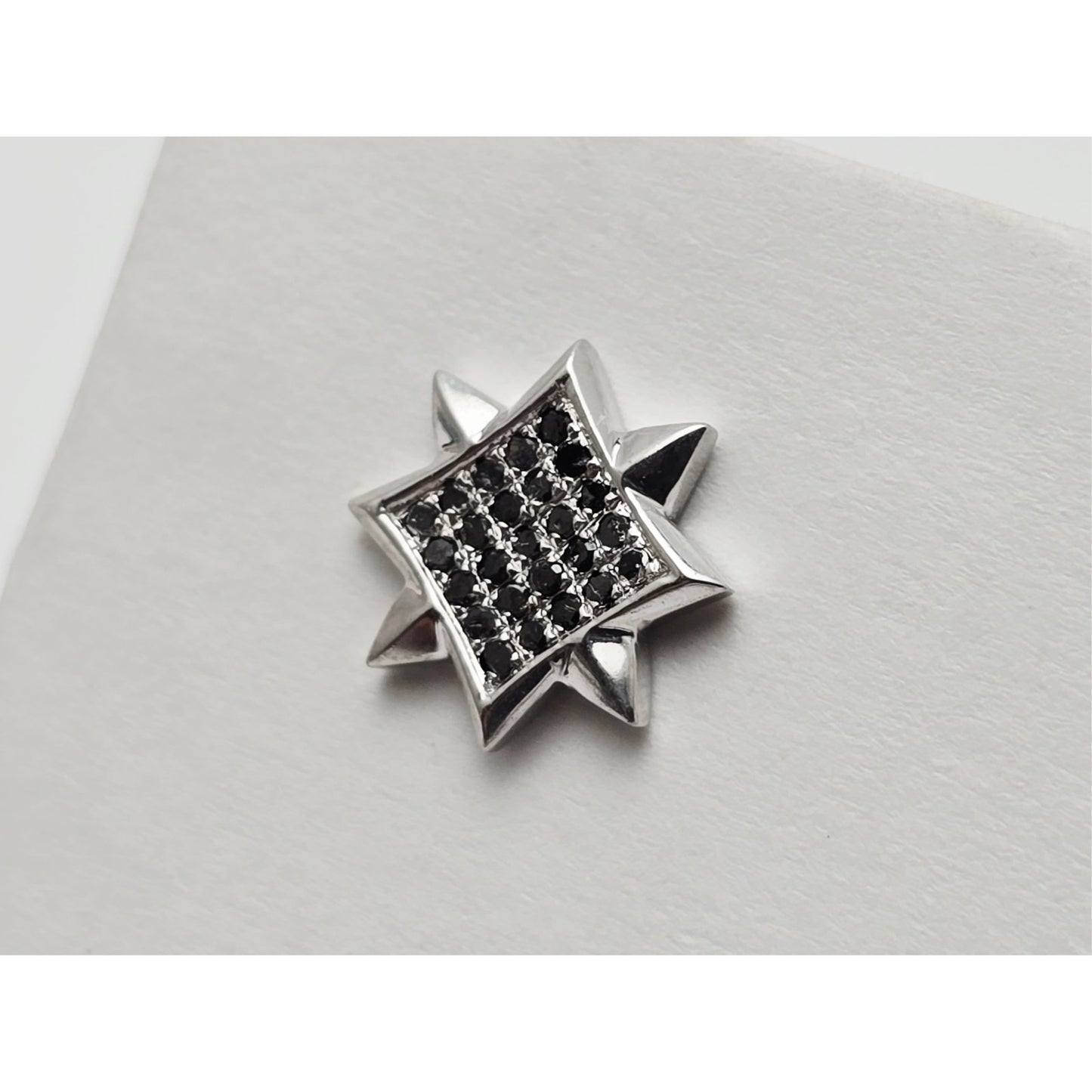 Single 10K White Gold Star Shaped Black Diamond Stud Earring