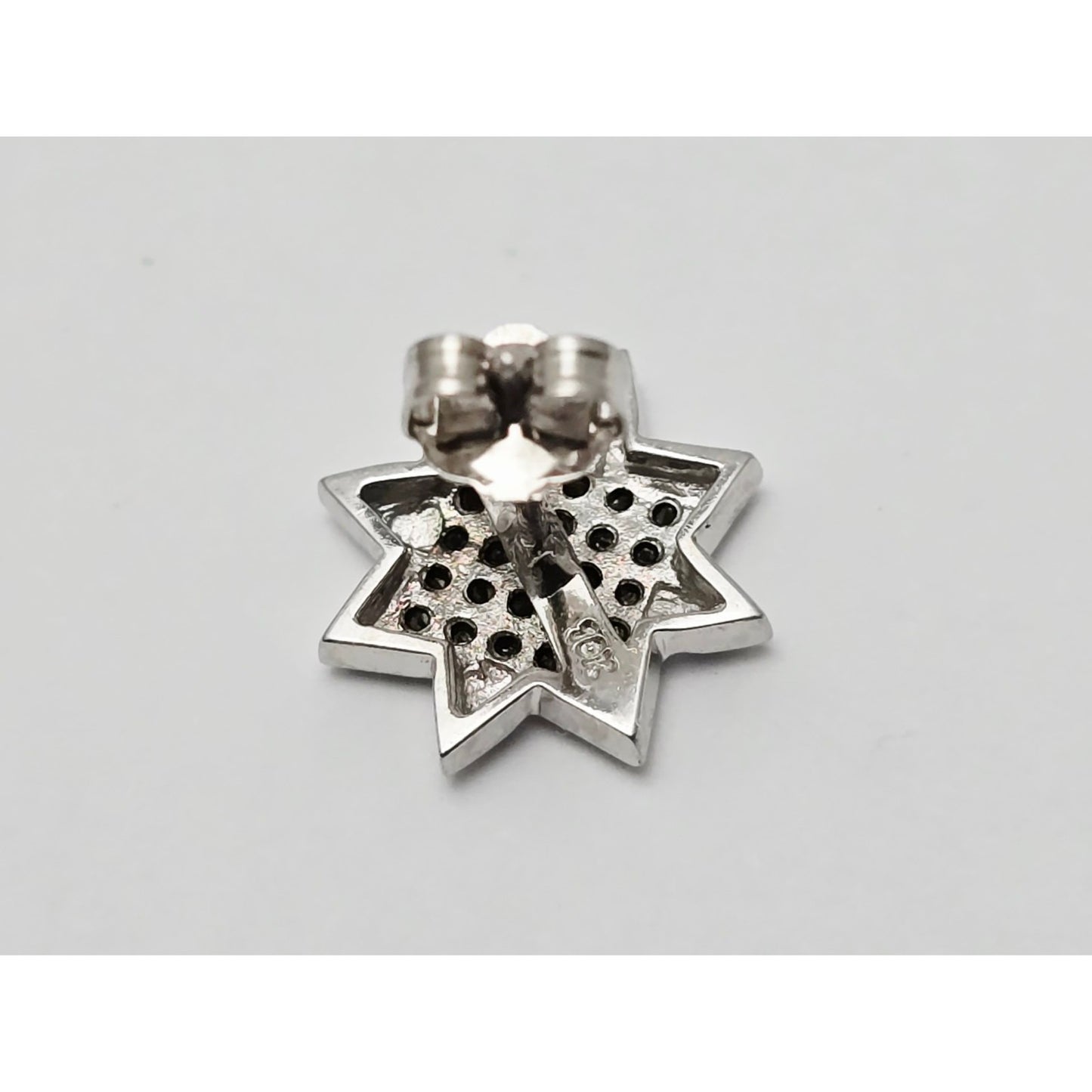 Single 10K White Gold Star Shaped Black Diamond Stud Earring