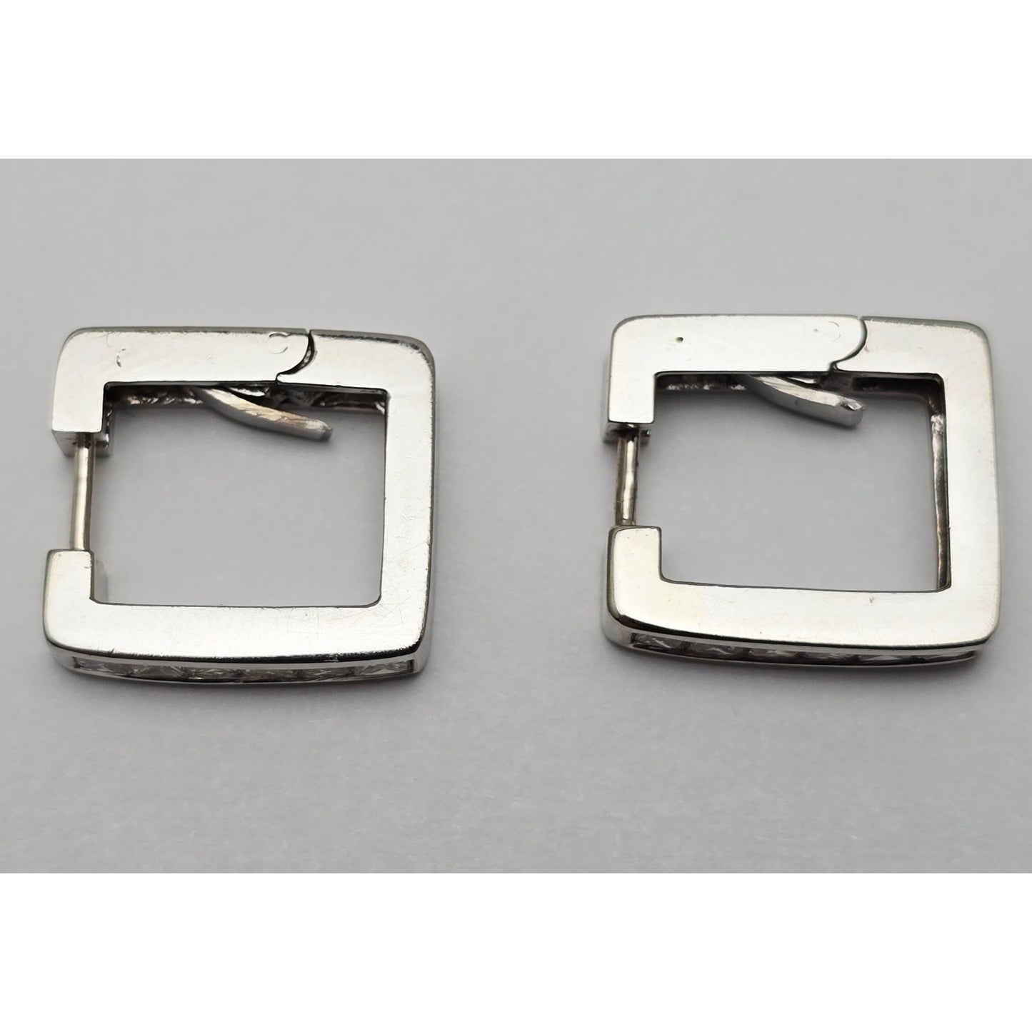 14K White Gold Diamond Square Box Hinged Hoop Earrings
