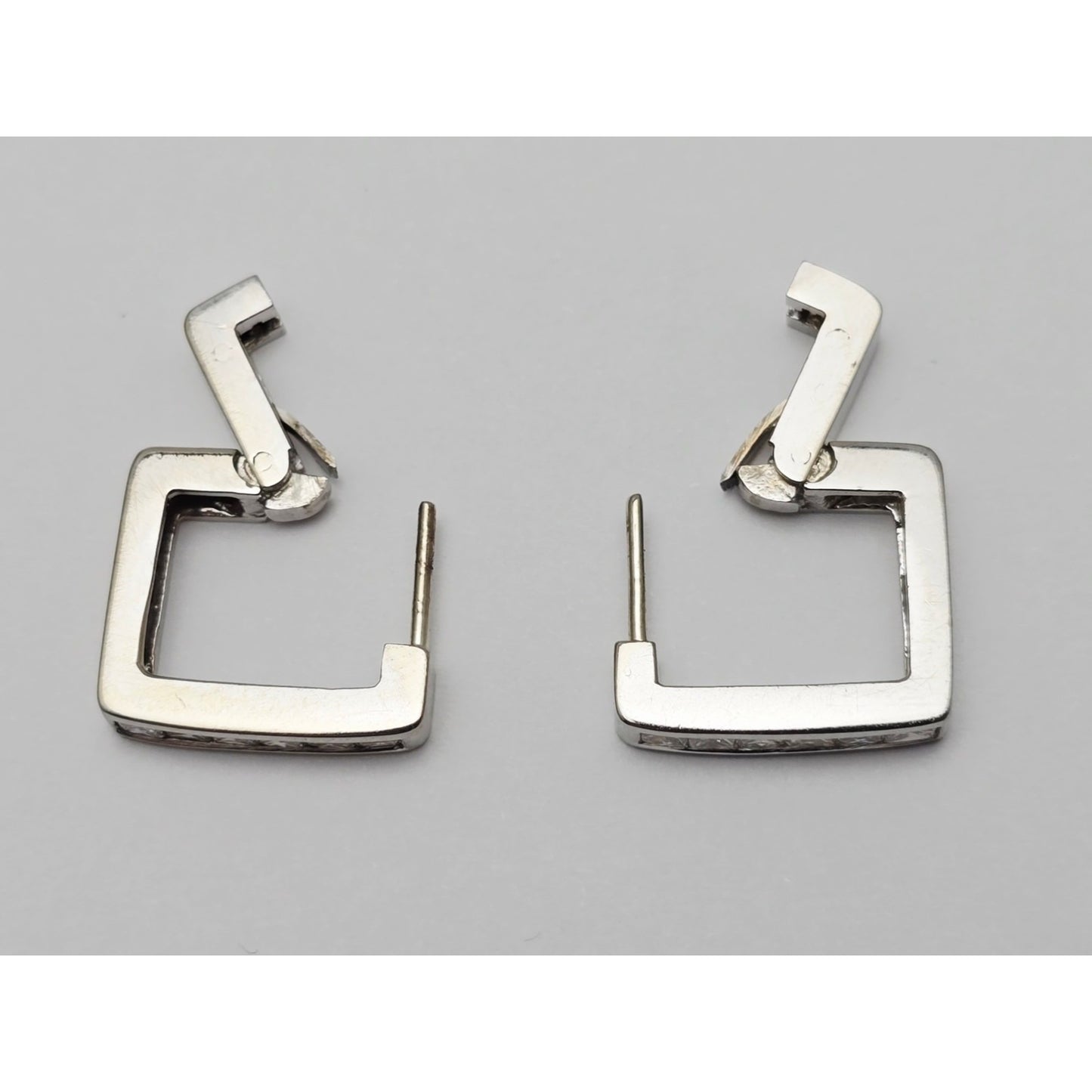 14K White Gold Diamond Square Box Hinged Hoop Earrings