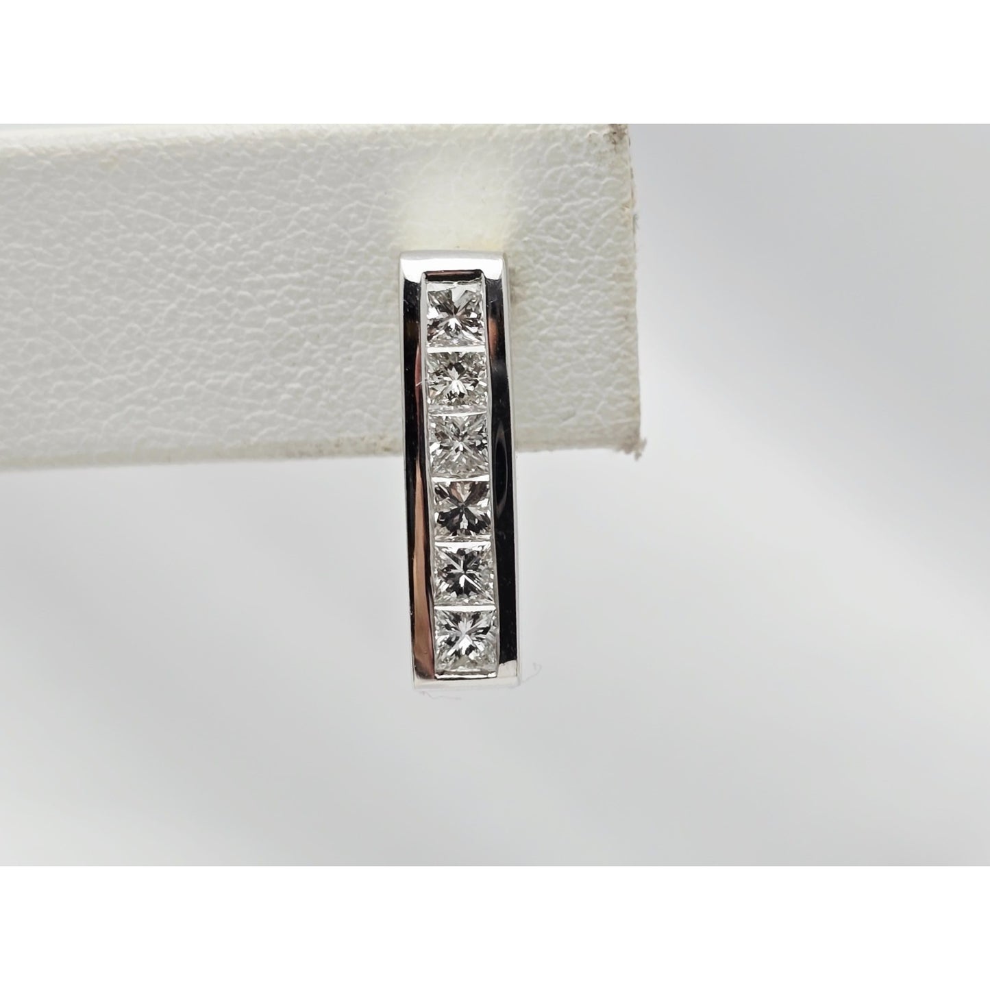 14K White Gold Diamond Square Box Hinged Hoop Earrings