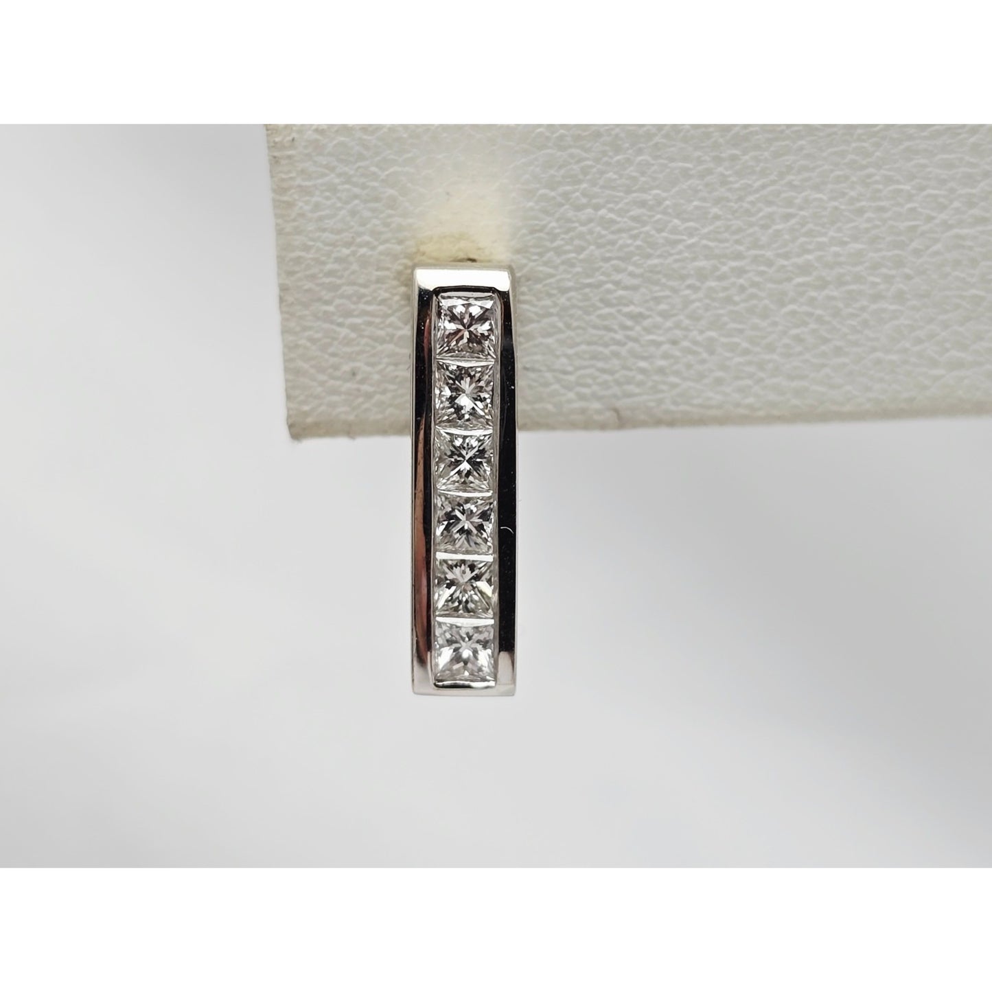 14K White Gold Diamond Square Box Hinged Hoop Earrings