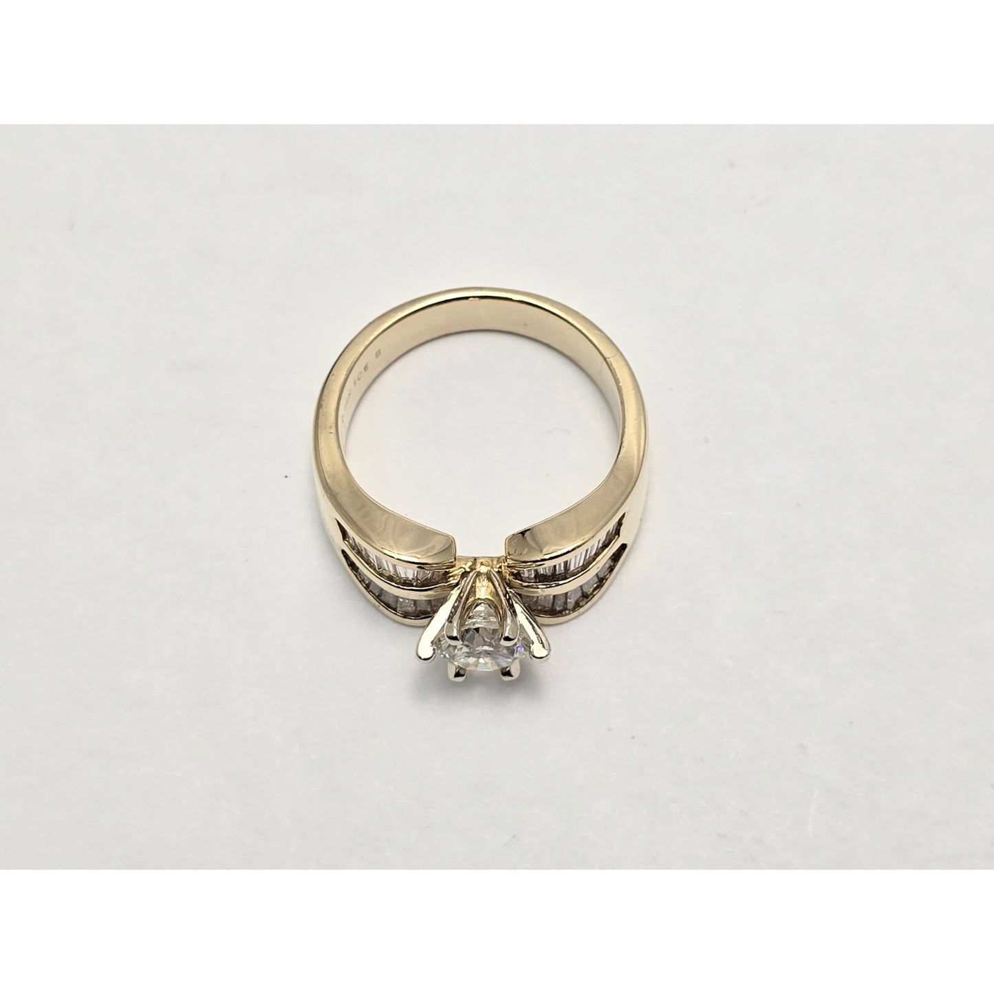 14K Yellow Gold Round & Baguette Diamond Ring